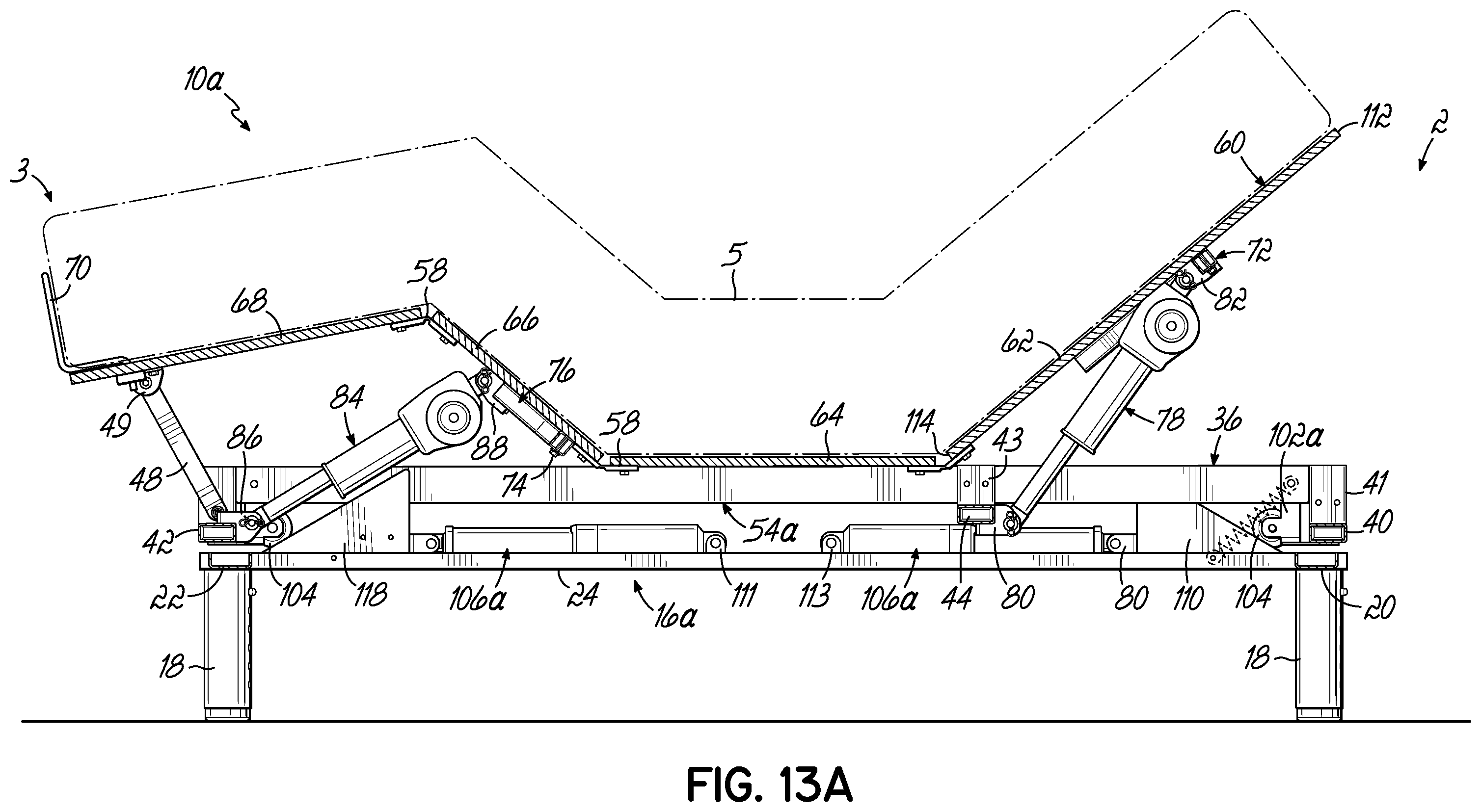 Patent US12137809 Figure 19 – Adjustable bed base with incline/decline feature