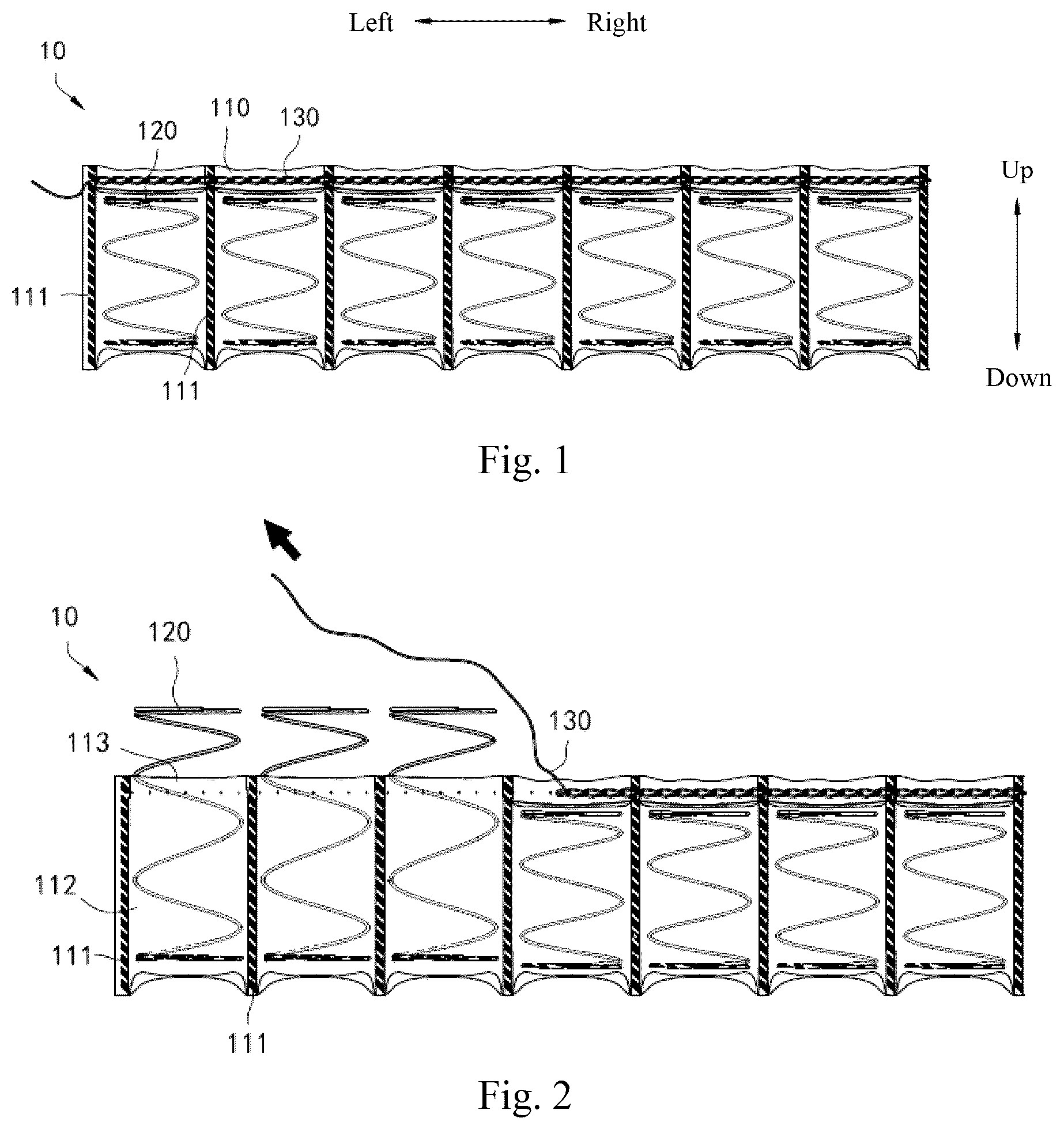 Patent US12137814 Figure 1 – Pocket spring string, pocket spring mattress core, and mattress