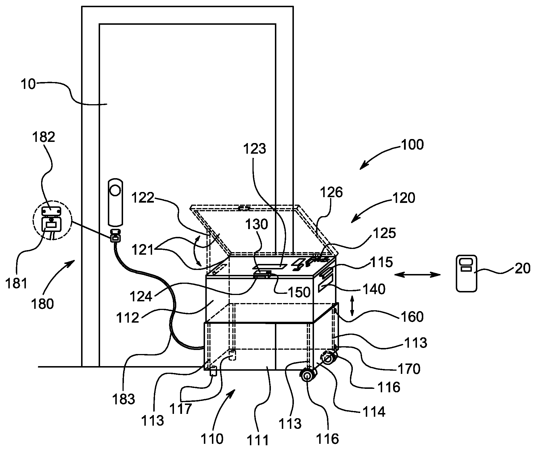 Patent US12137827 Figure 1 – Package receiving container