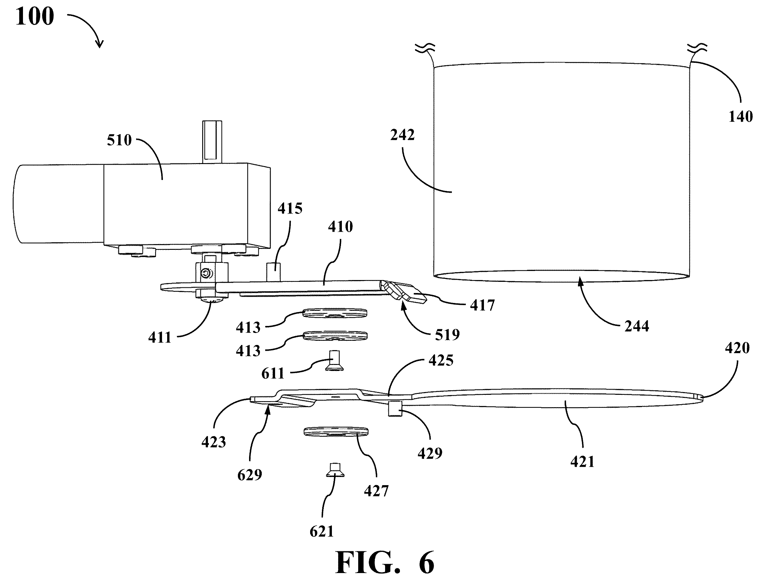 Patent US12137835 Figure 6 – Automatic cooking machine having a blocking element for magnetically attaching on a moving arm
