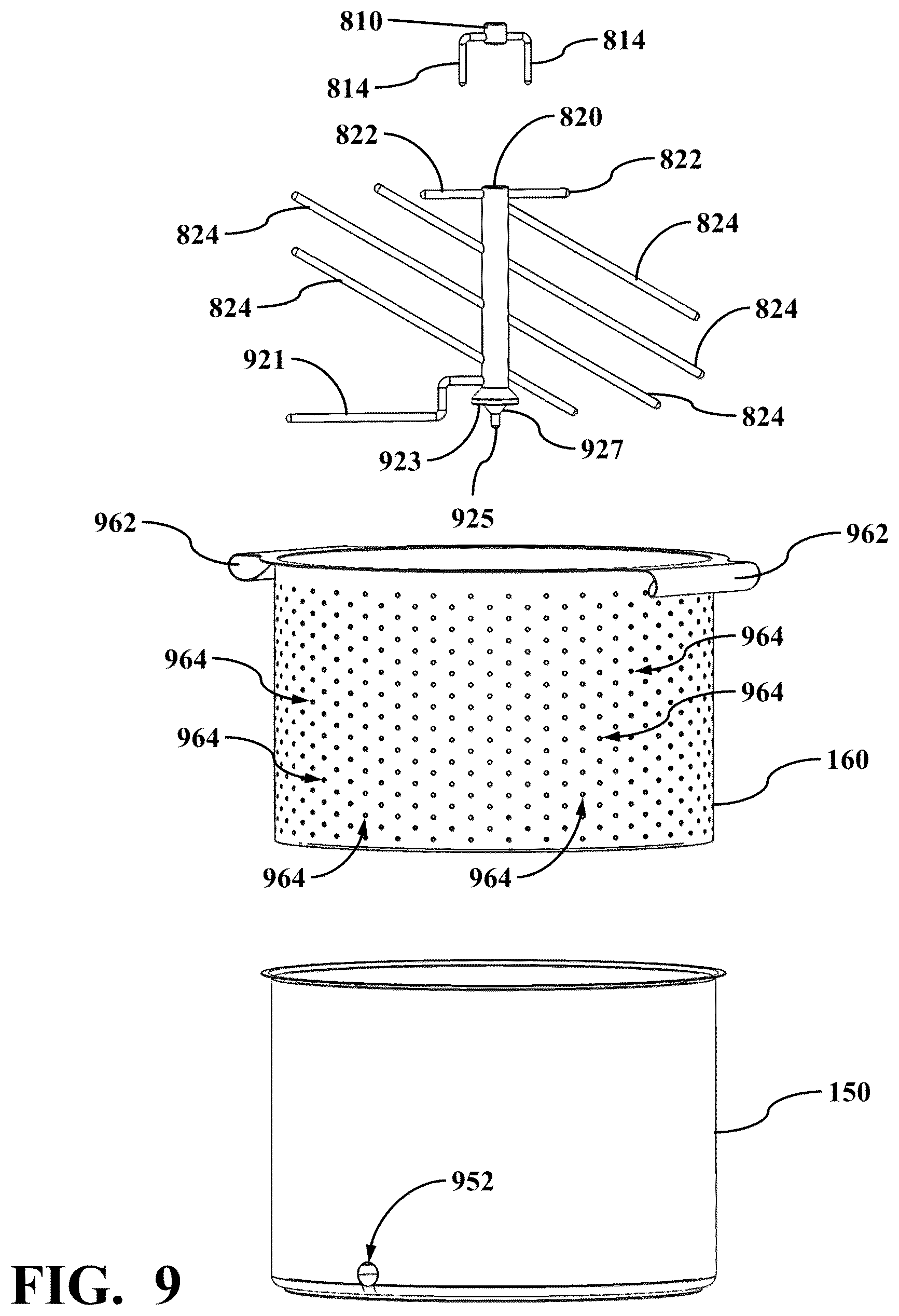 Patent US12137835 Figure 9 – Automatic cooking machine having a blocking element for magnetically attaching on a moving arm