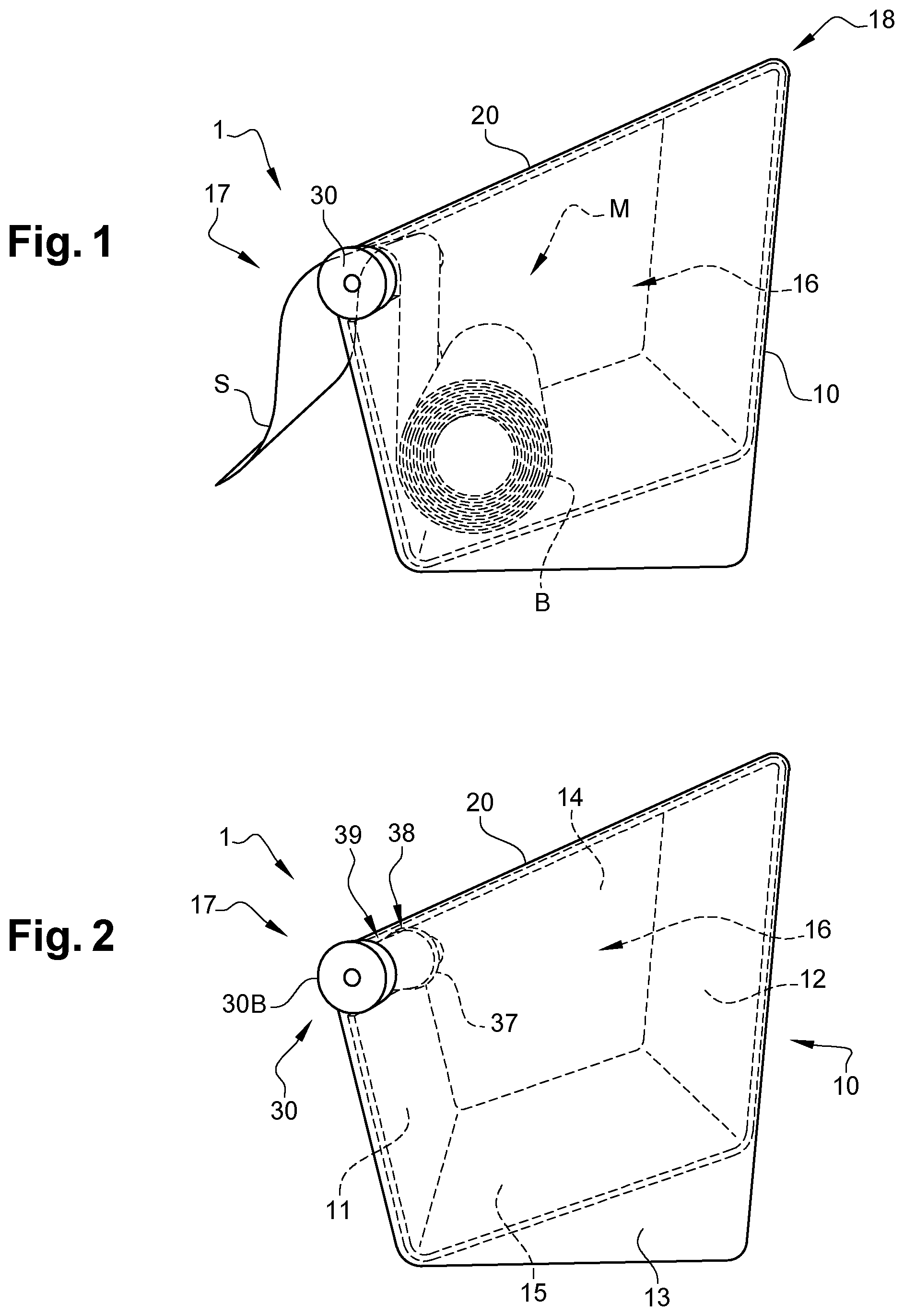 Patent US12137845 Figure 1 – Box for dispensing pre-cut wiping material which can be unwound in a strip, and use of such a dispensing box