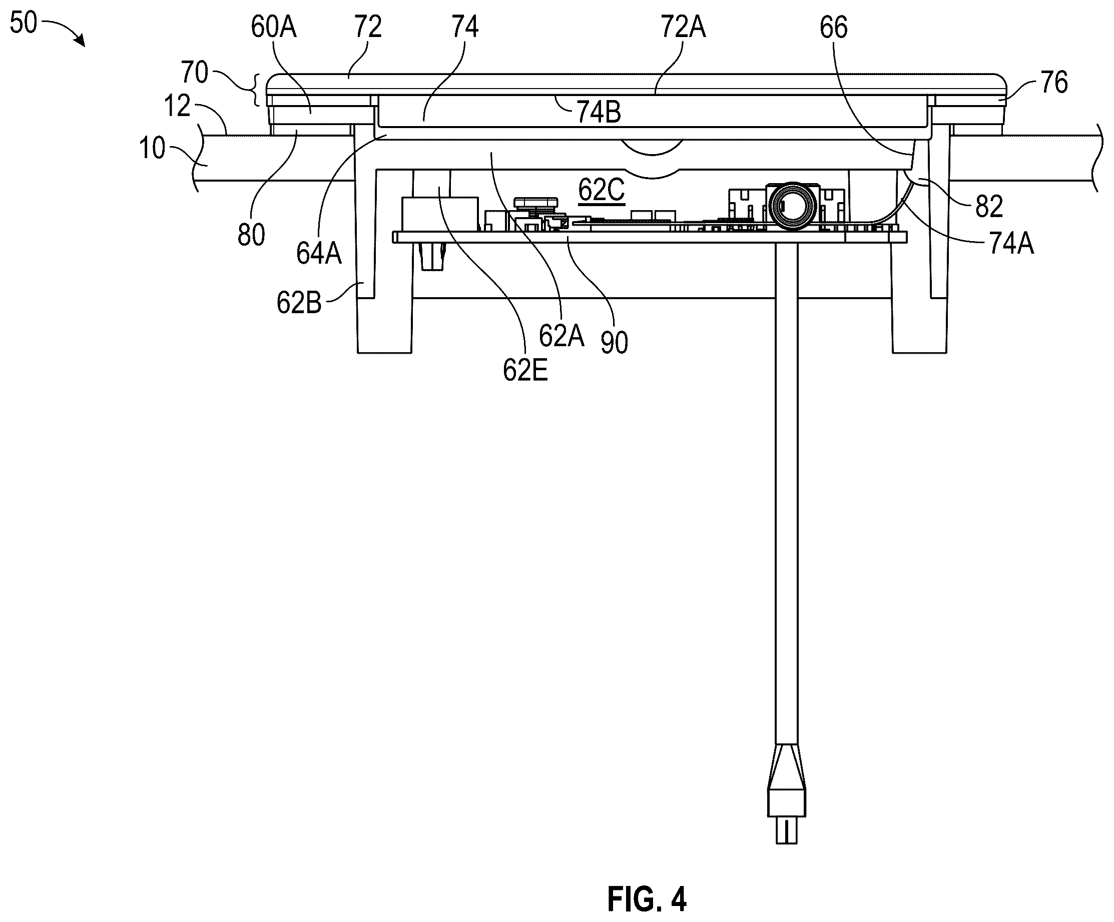 Patent US12137848 Figure 4 – Bathing installation user interface panel with large active display area