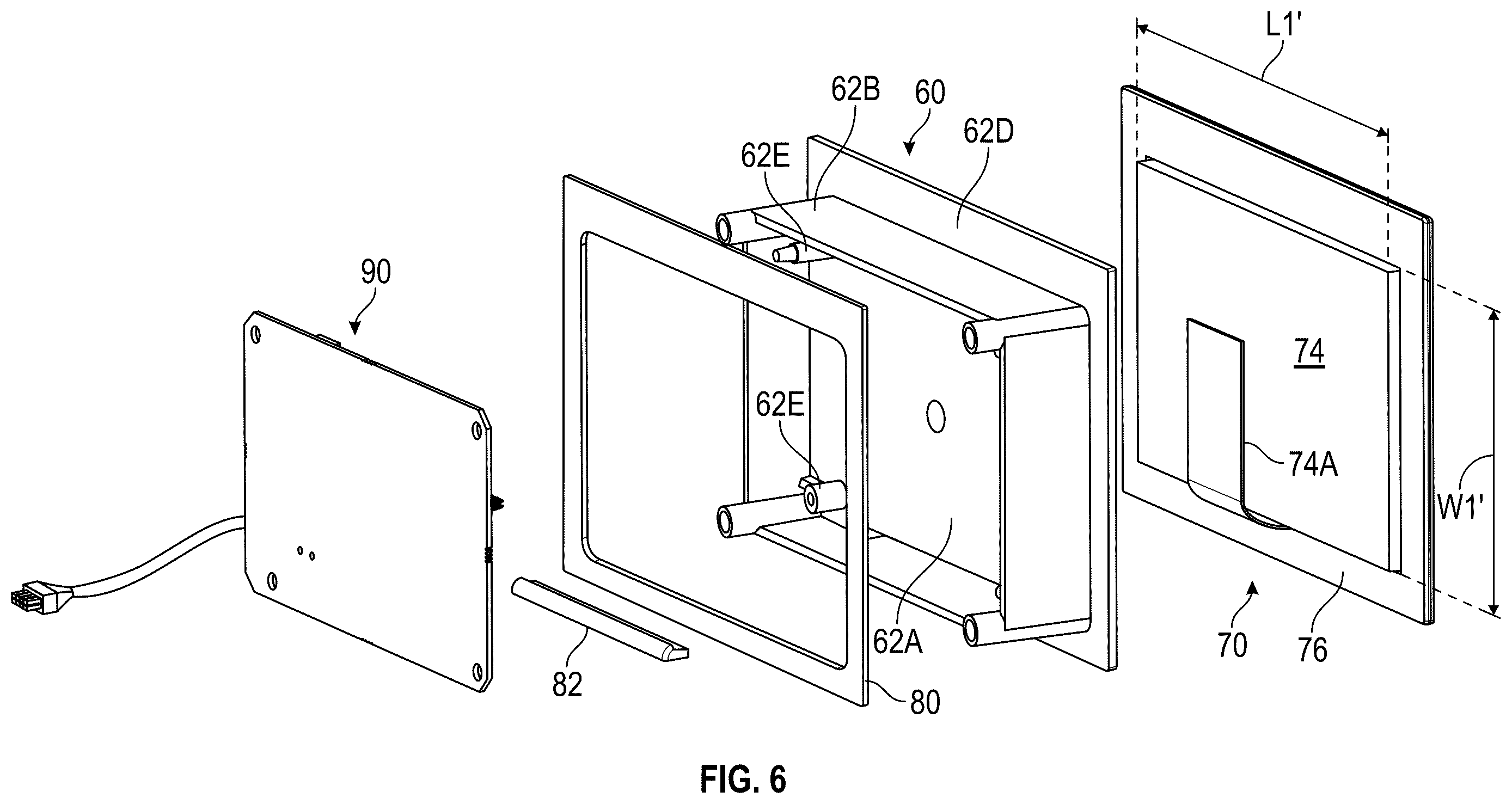 Patent US12137848 Figure 6 – Bathing installation user interface panel with large active display area
