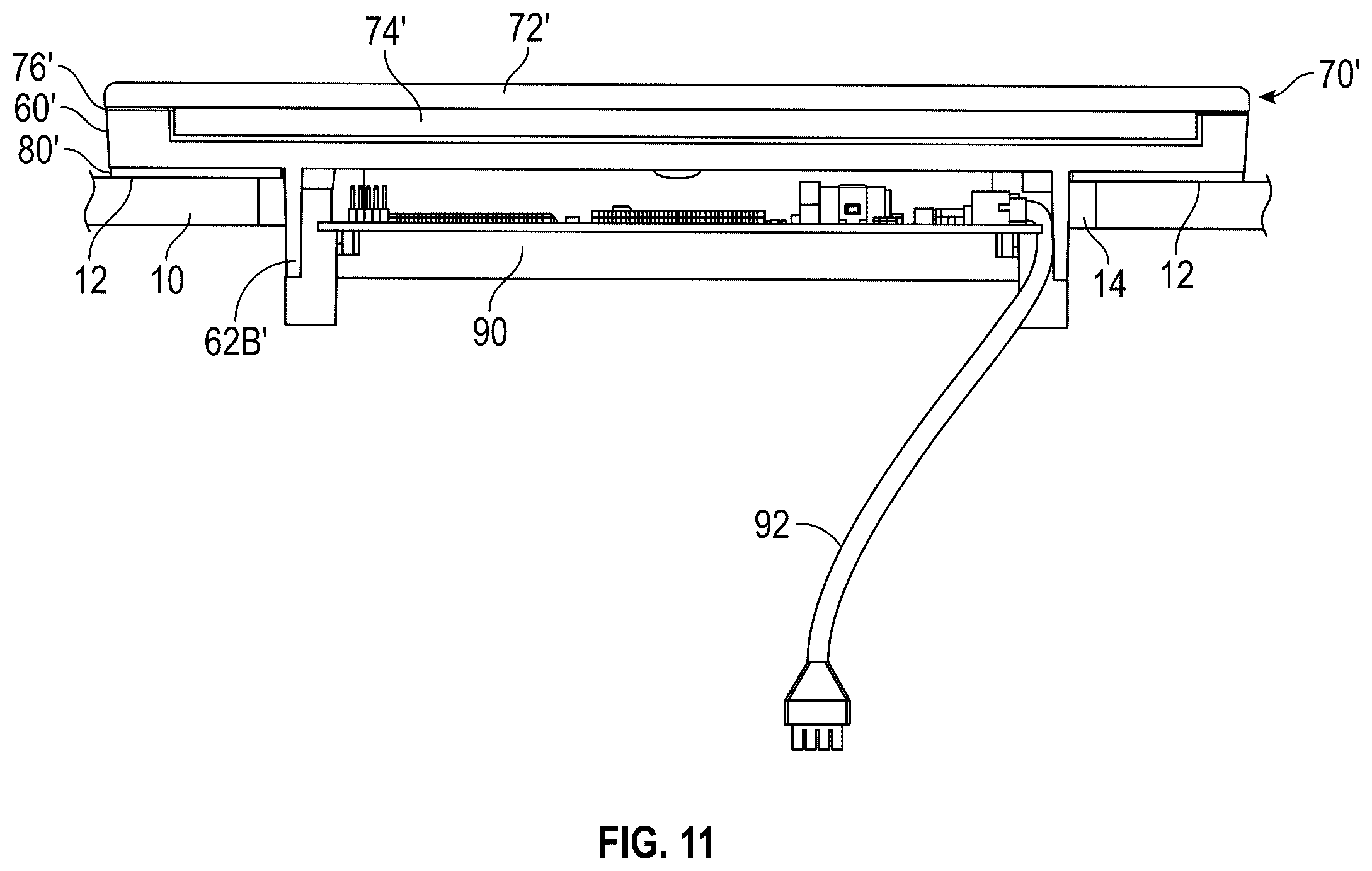 Patent US12137848 Figure 11 – Bathing installation user interface panel with large active display area