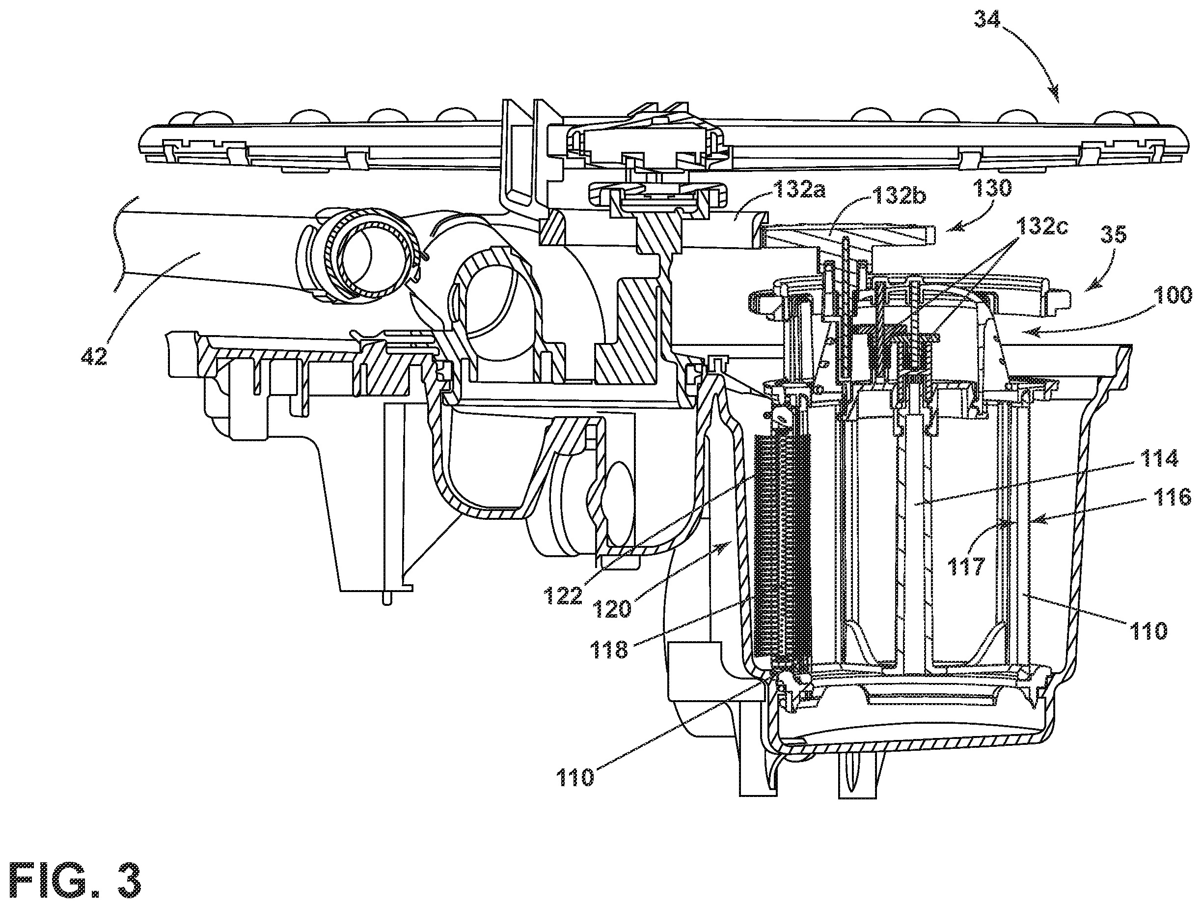 Patent US12137859 Figure 3 – Dishwasher filter assembly