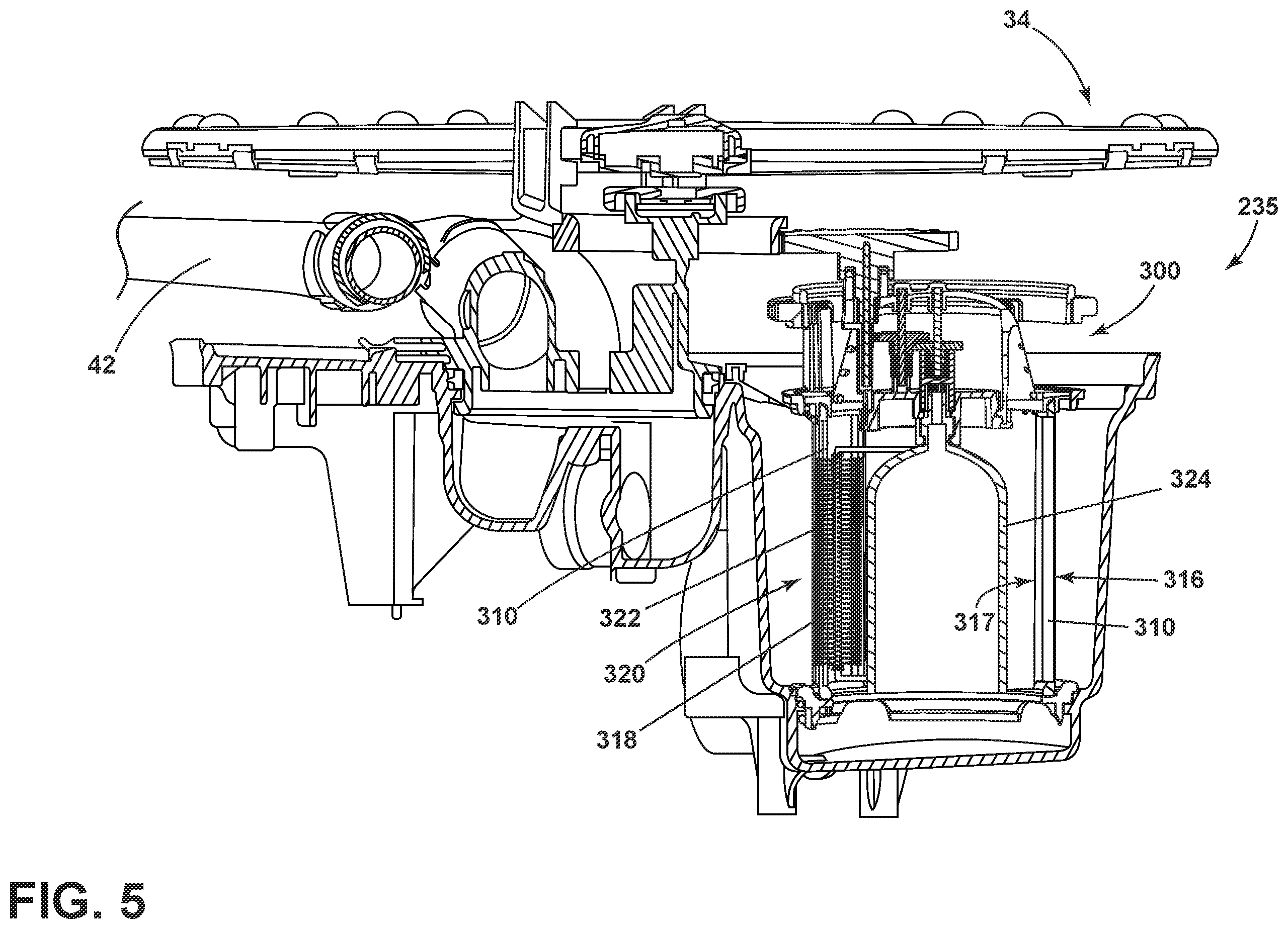 Patent US12137859 Figure 5 – Dishwasher filter assembly