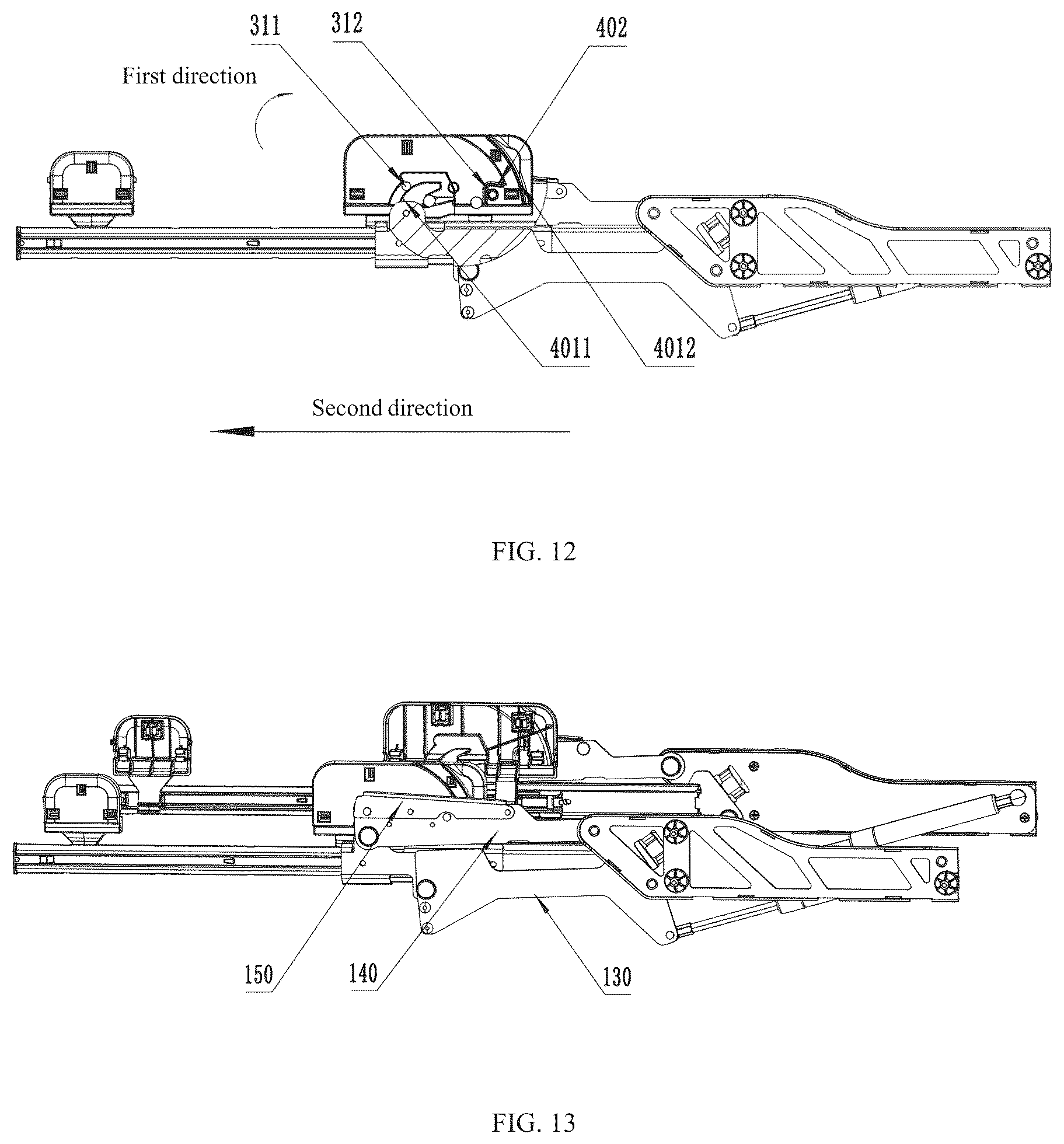 Patent US12137862 Figure 8 – Pivoting and lifting structure with push-pull locking, dishwasher, and household appliance