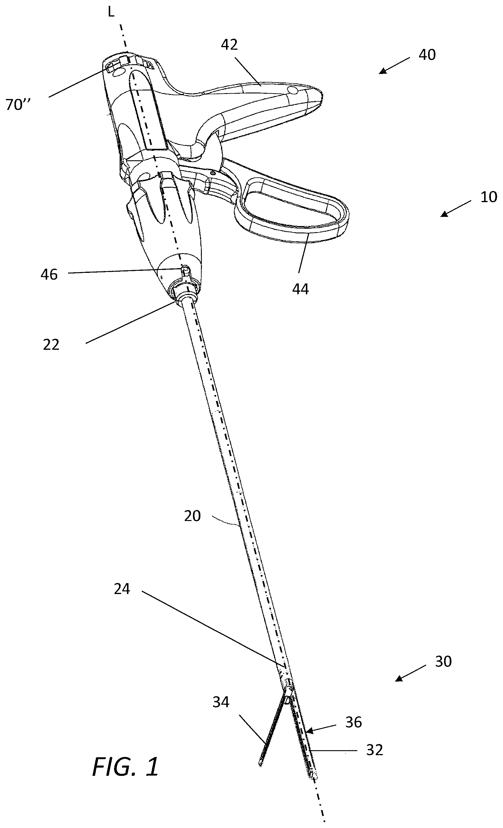 Patent US12137907 Figure 1 – Surgical stapler handle assembly having actuation mechanism with longitudinally rotatable shaft