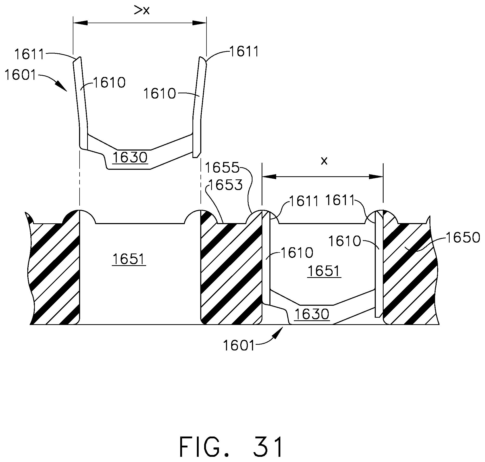Patent US12137913 Figure 18 – Staple cartridge assembly comprising various tissue compression gaps and staple forming gaps