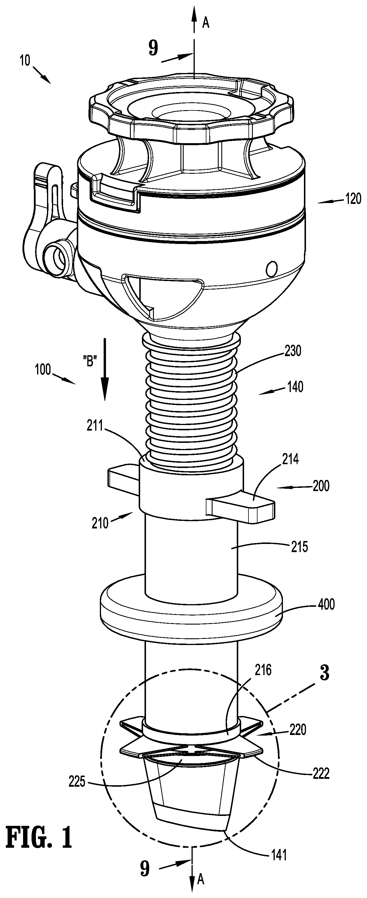 Patent US12137934 Figure 1 – Surgical access device with fixation mechanism
