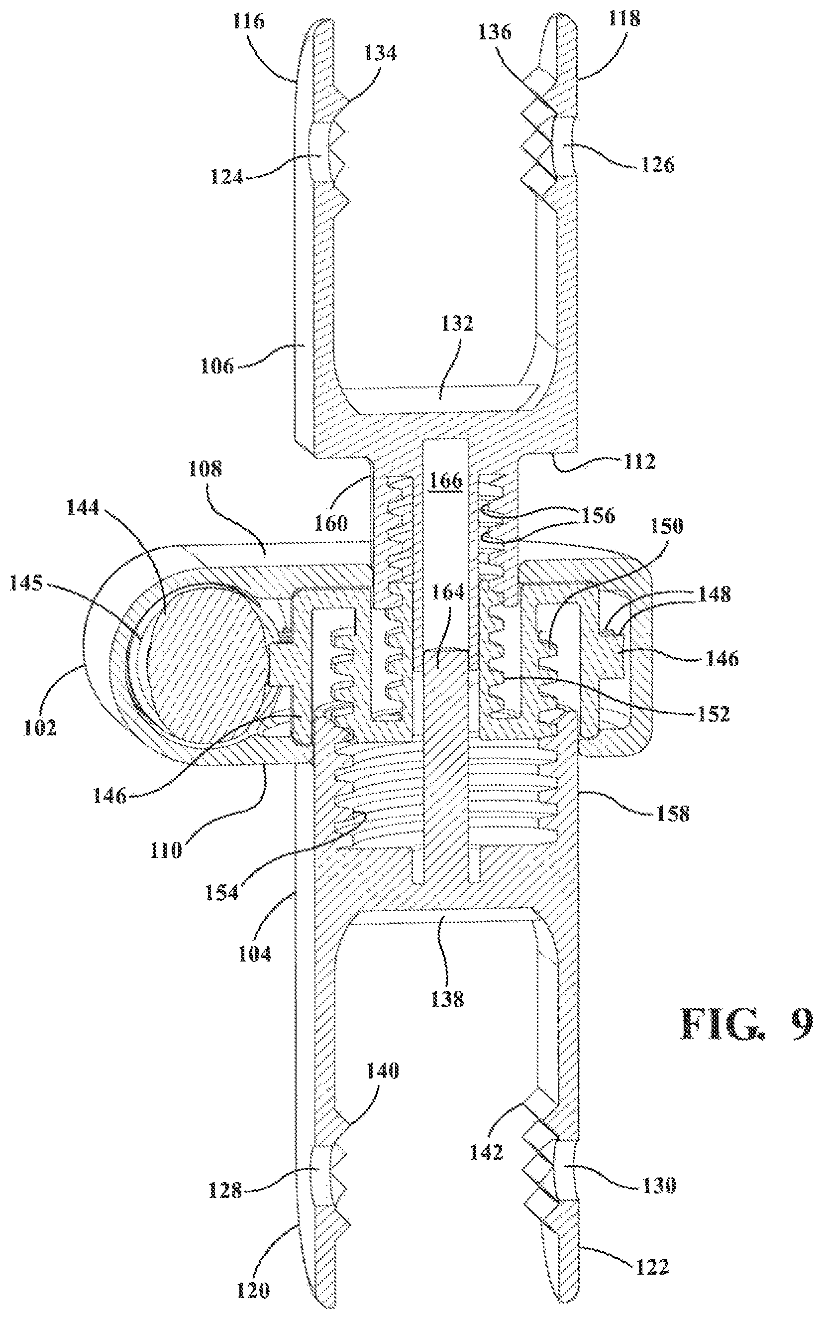 Patent US12137947 Figure 9 – Expandable spinal jack for installation between upper and lower succeeding superior articular processes