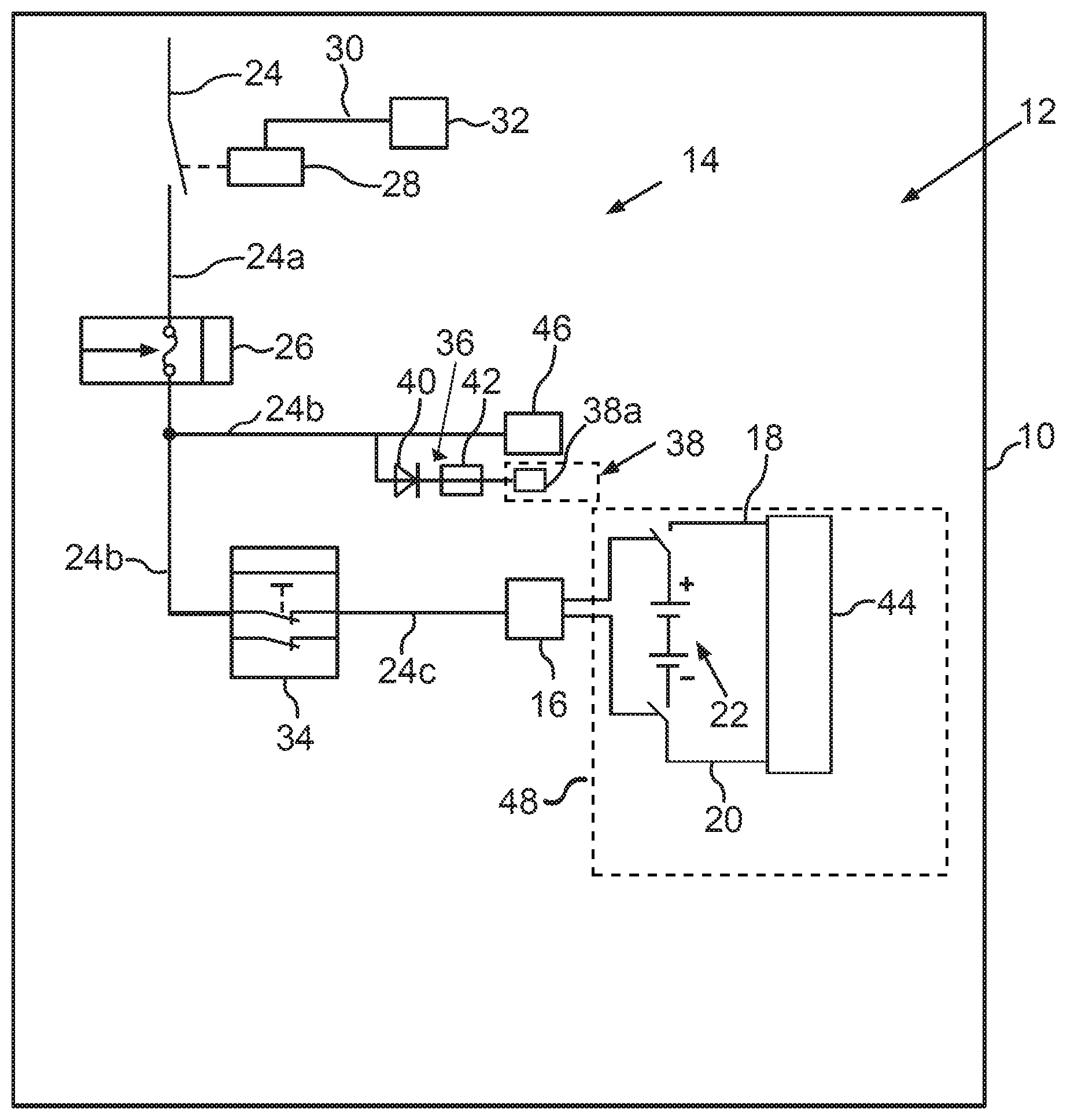 Patent US12139022 Figure 1 – Monitoring apparatus for an onboard electrical system of an at least partially electrically operated motor vehicle, and method