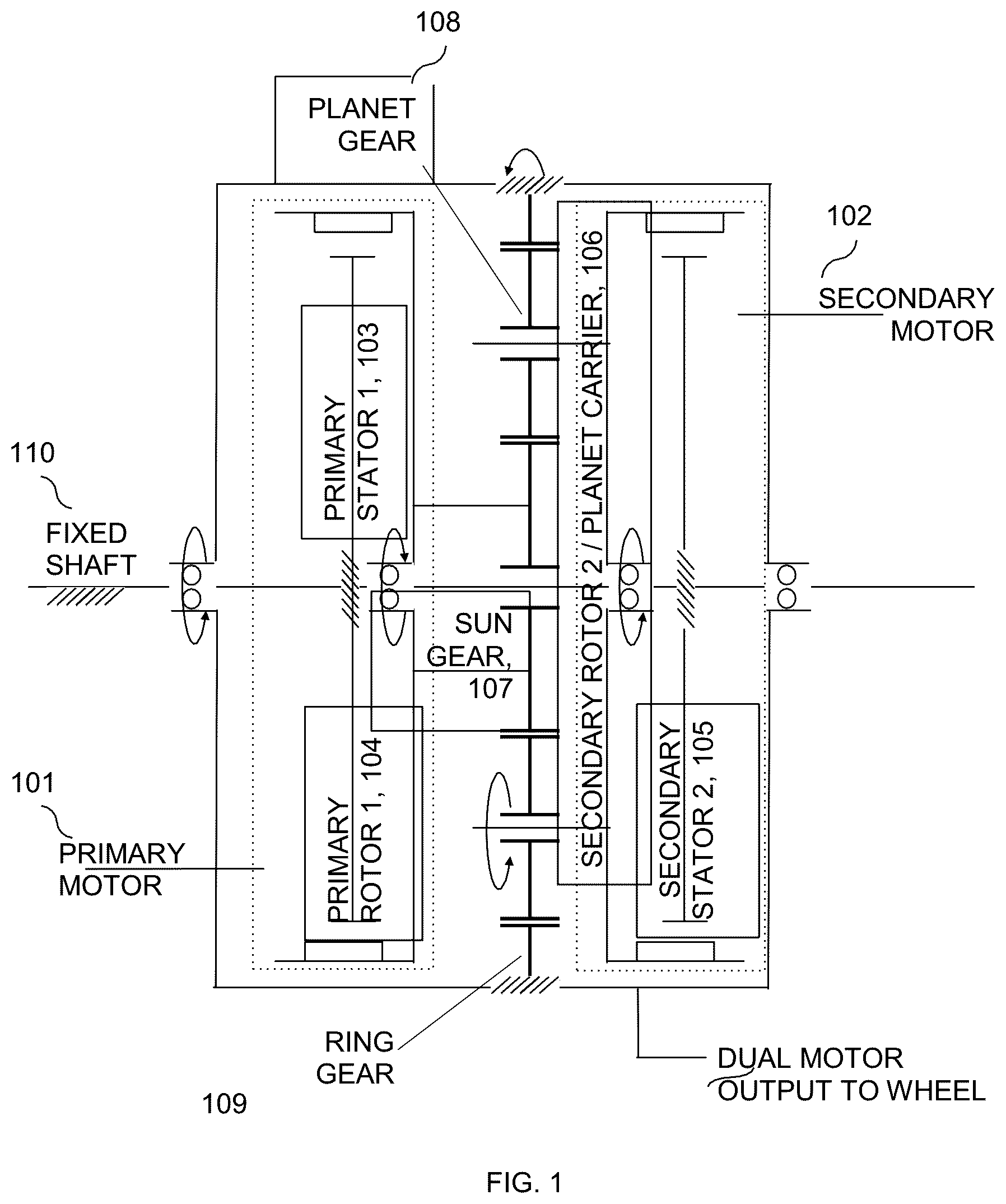 Patent US12139038 Figure 1 – Electromechanical drive apparatus, braking systems, and battery management systems