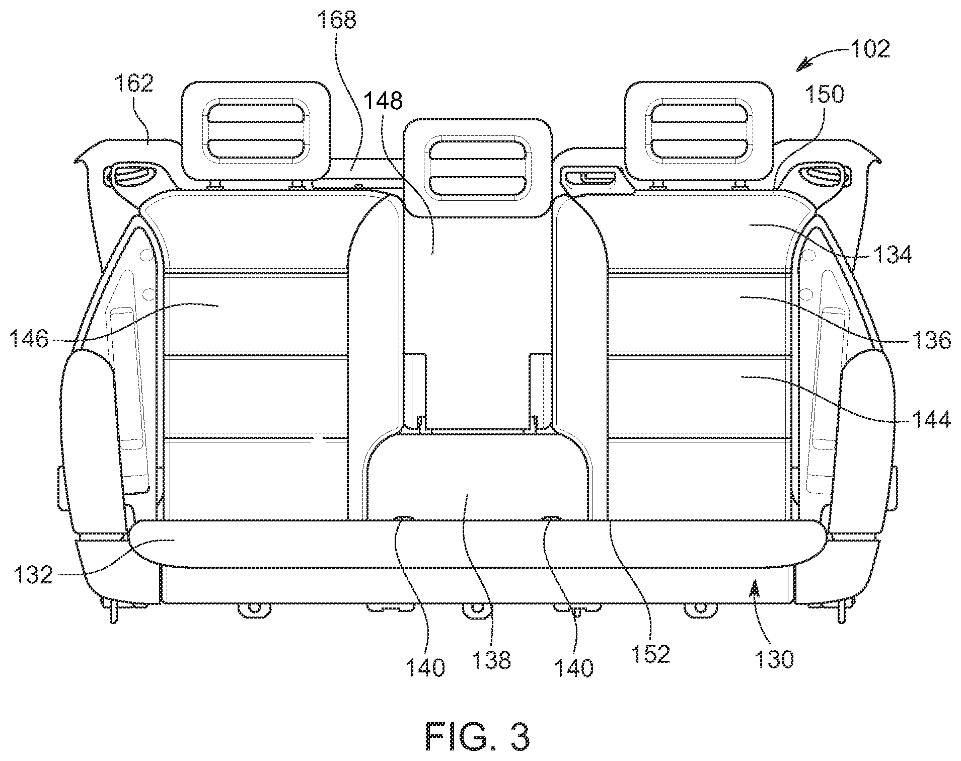 Patent US12139051 Figure 3 – Rear seat assembly for a vehicle