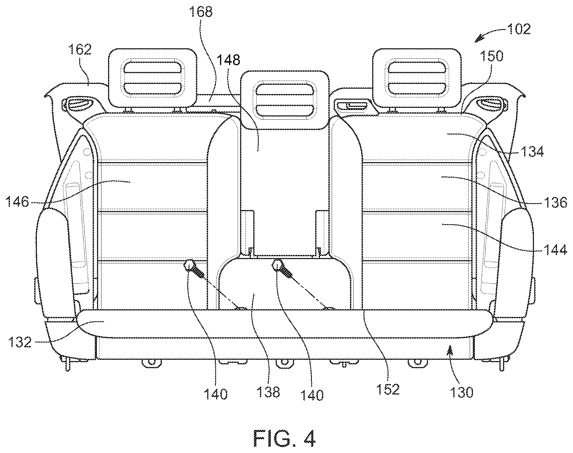 Patent US12139051 Figure 4 – Rear seat assembly for a vehicle