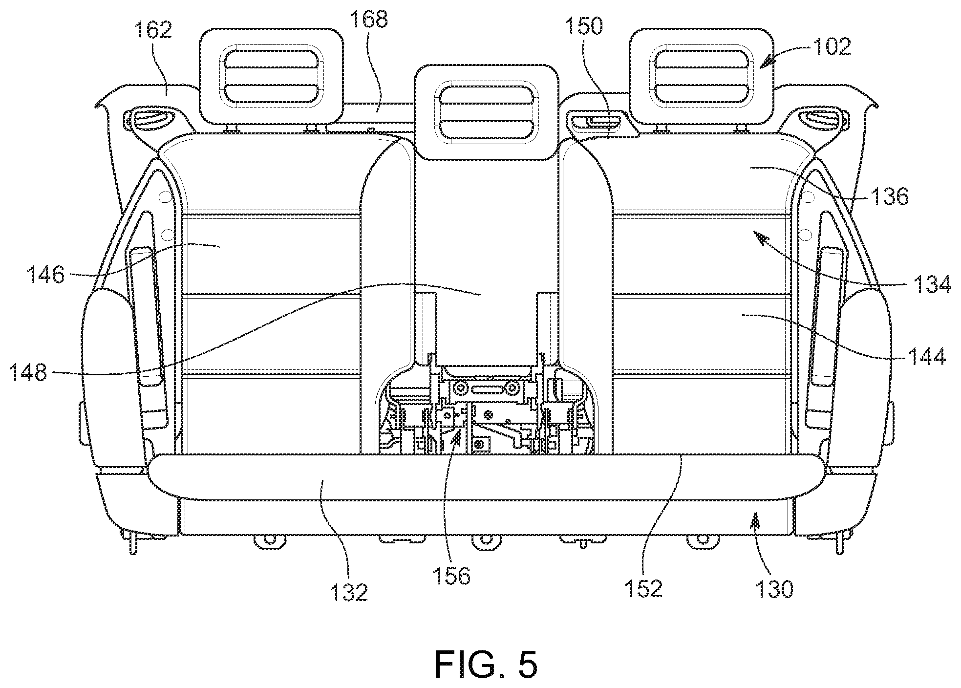 Patent US12139051 Figure 5 – Rear seat assembly for a vehicle