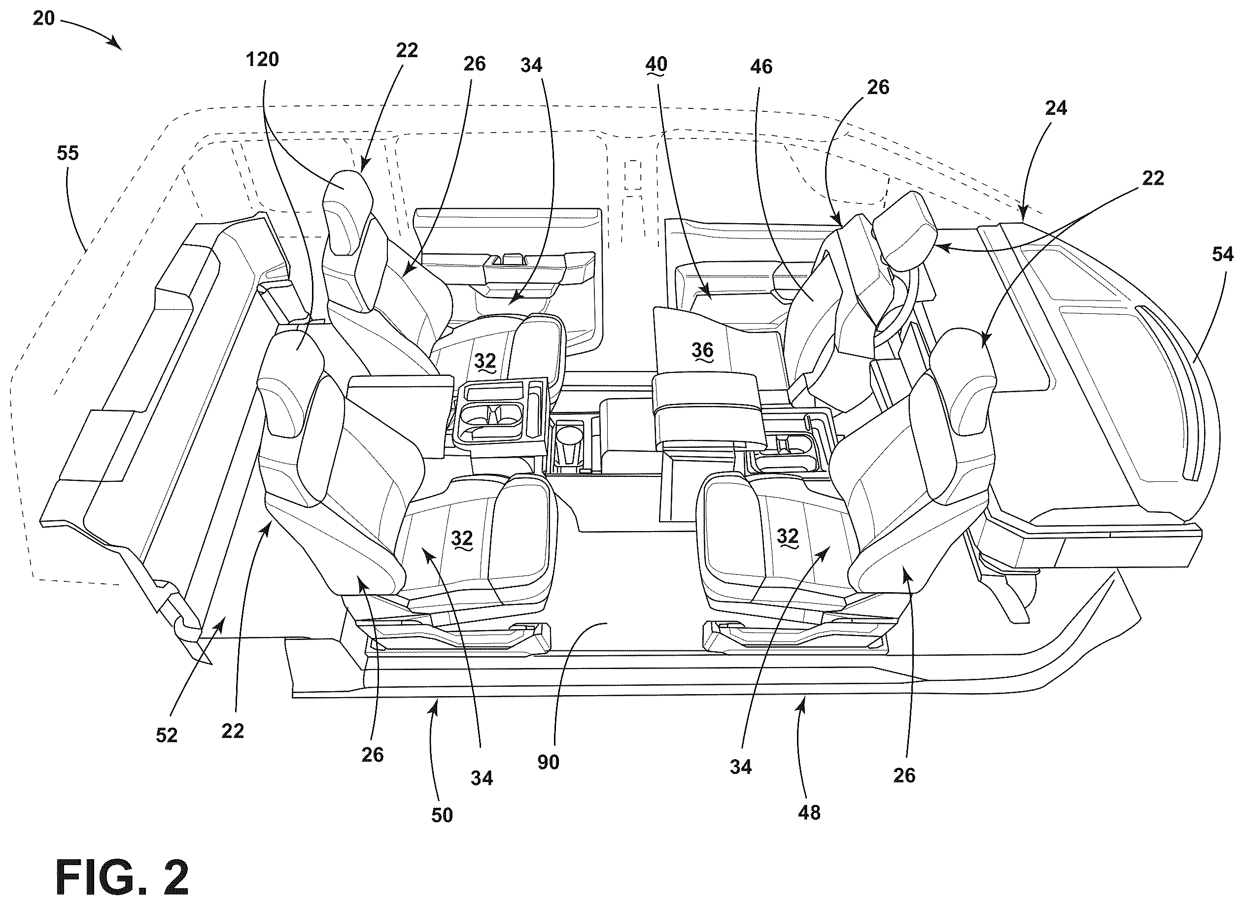 Patent US12139053 Figure 2 – Seating solutions for a stationary vehicle