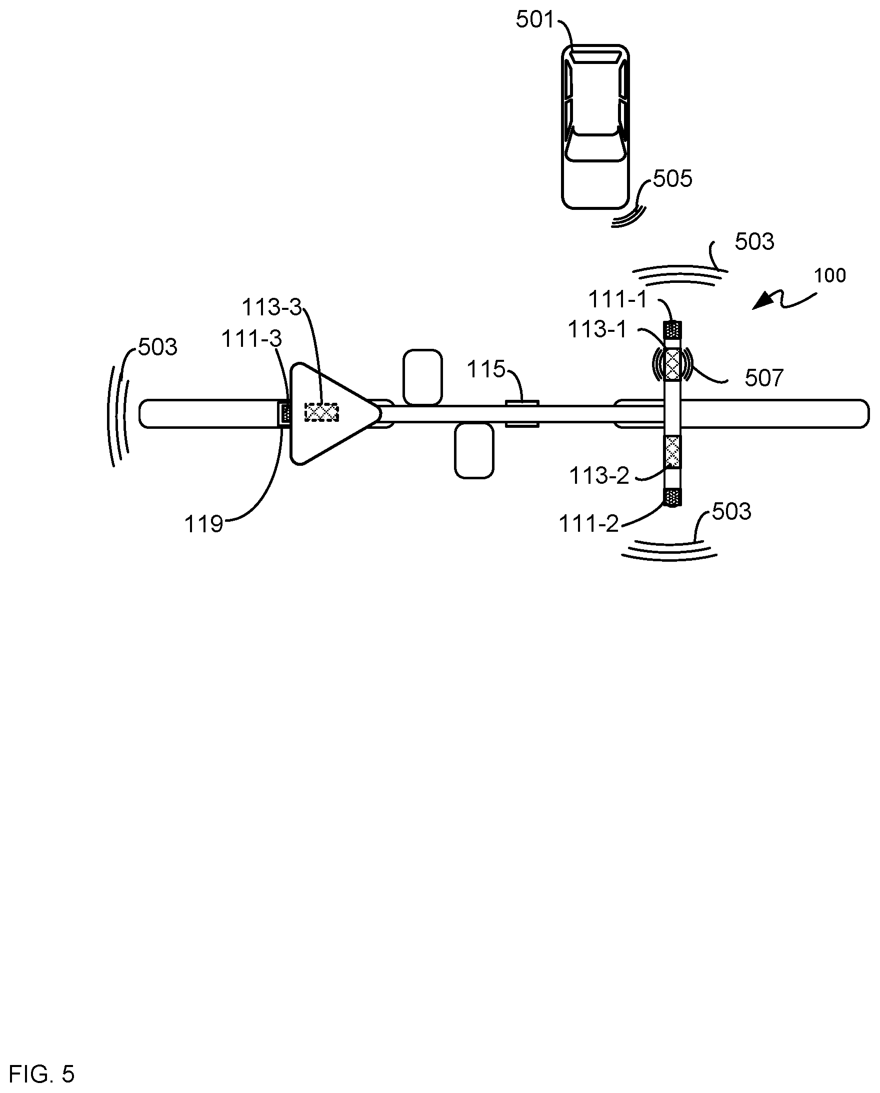 Patent US12139075 Figure 5 – Vehicle with a protective warning system