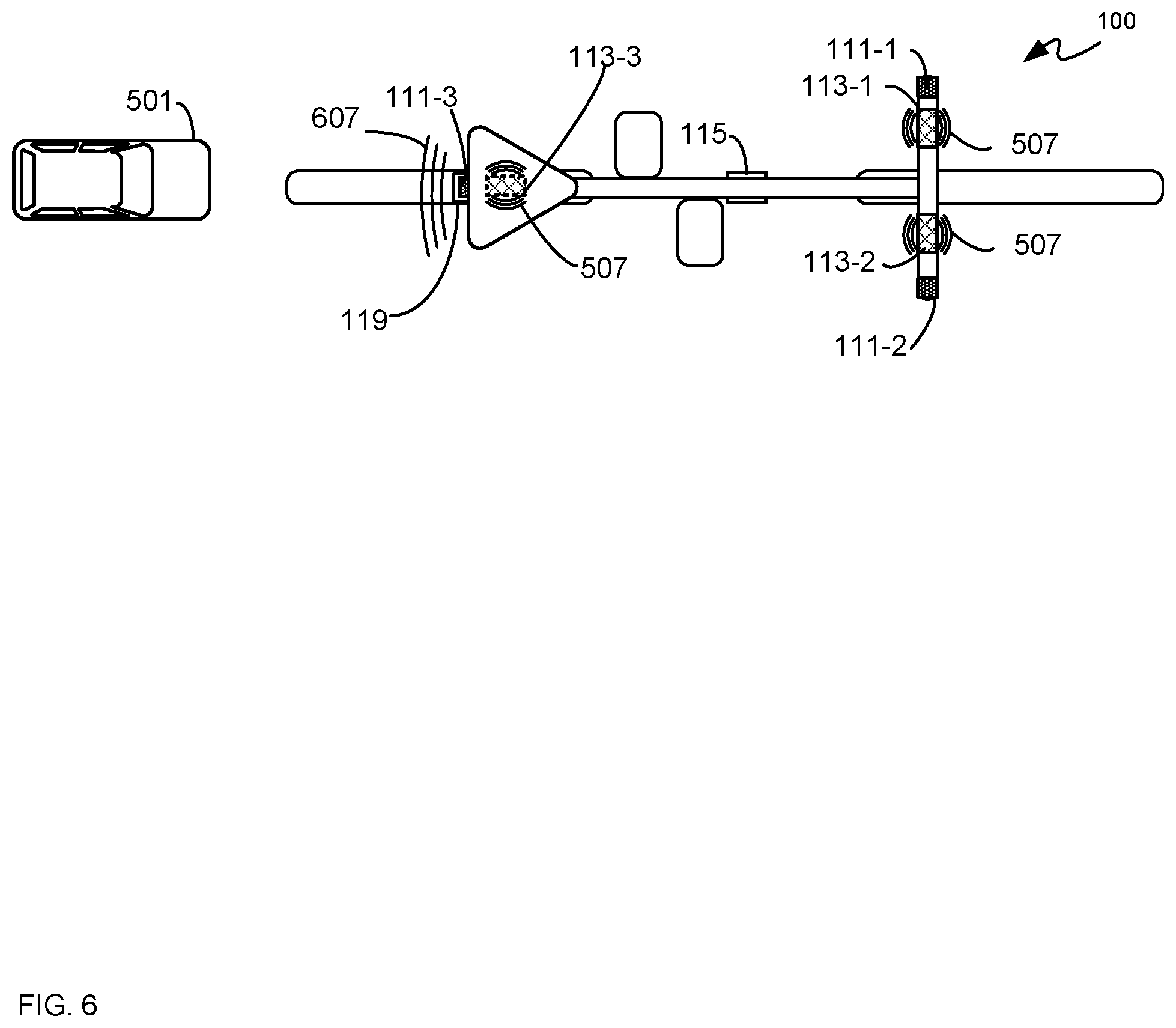 Patent US12139075 Figure 6 – Vehicle with a protective warning system