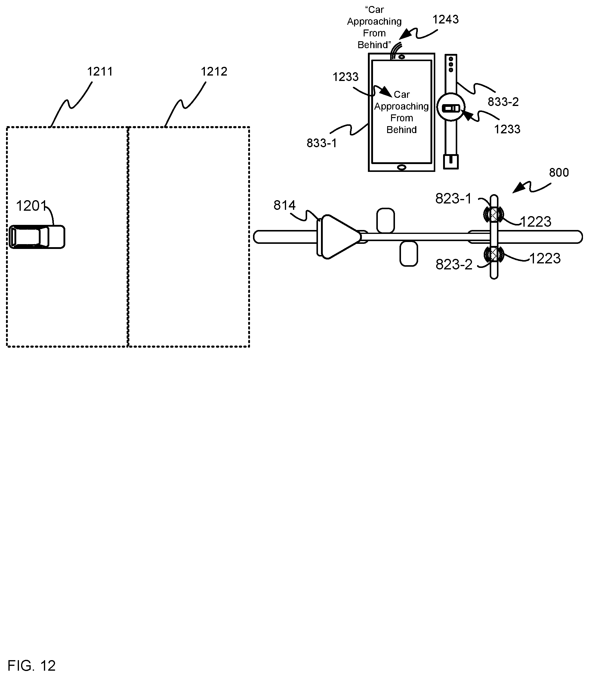 Patent US12139075 Figure 12 – Vehicle with a protective warning system