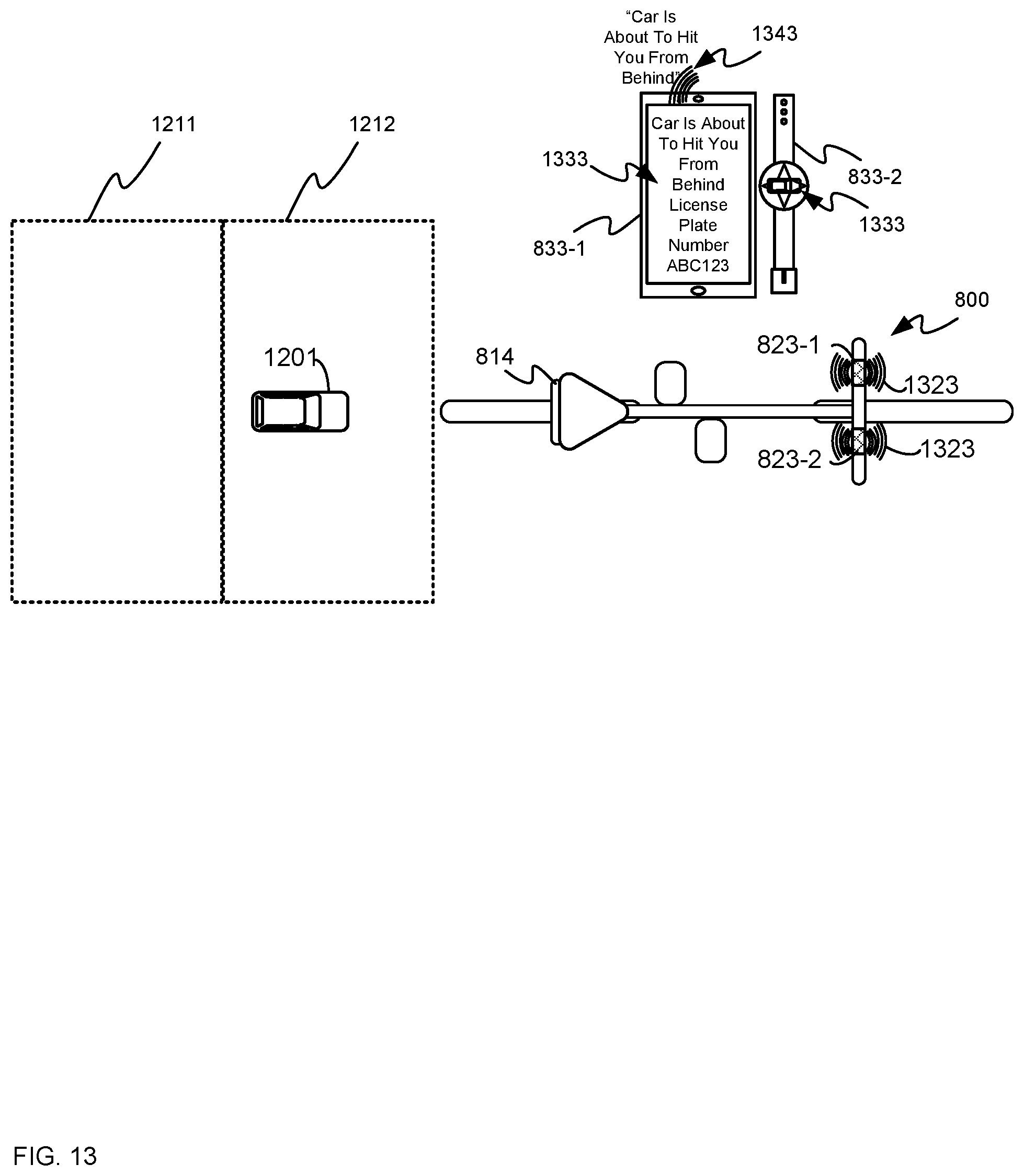 Patent US12139075 Figure 13 – Vehicle with a protective warning system