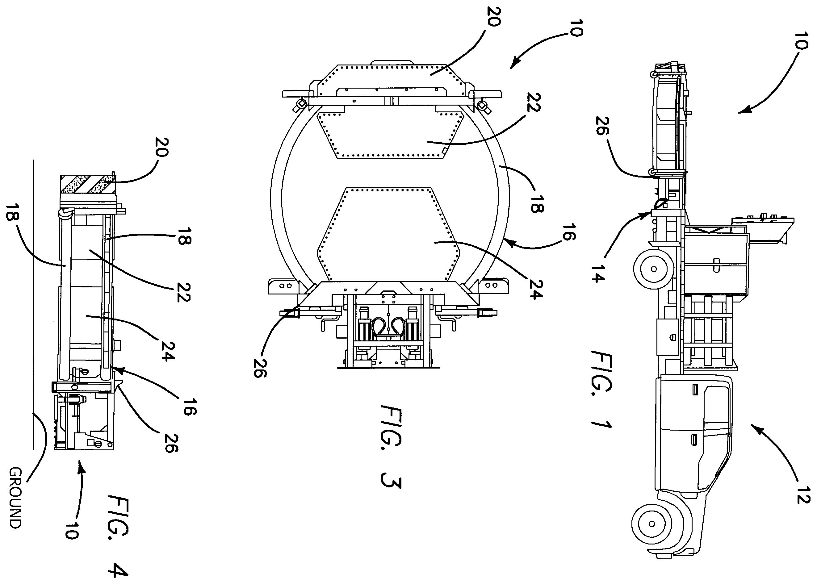 Patent US12139084 Figure 1 – Vehicle-mounted crash attenuator