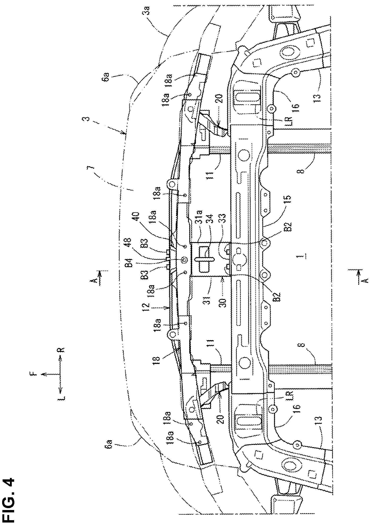 Patent US12139085 Figure 4 – Front structure of vehicle