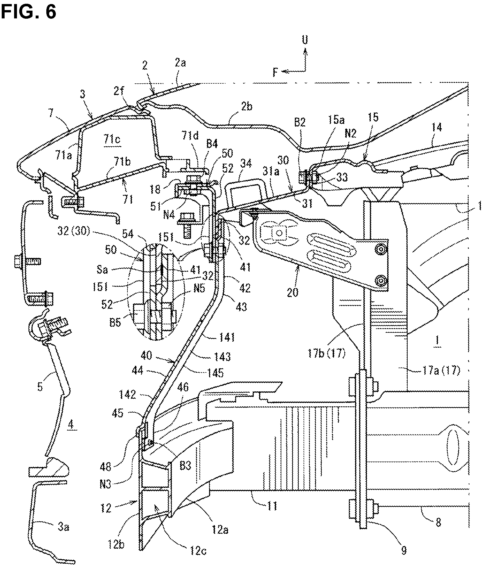 Patent US12139085 Figure 6 – Front structure of vehicle