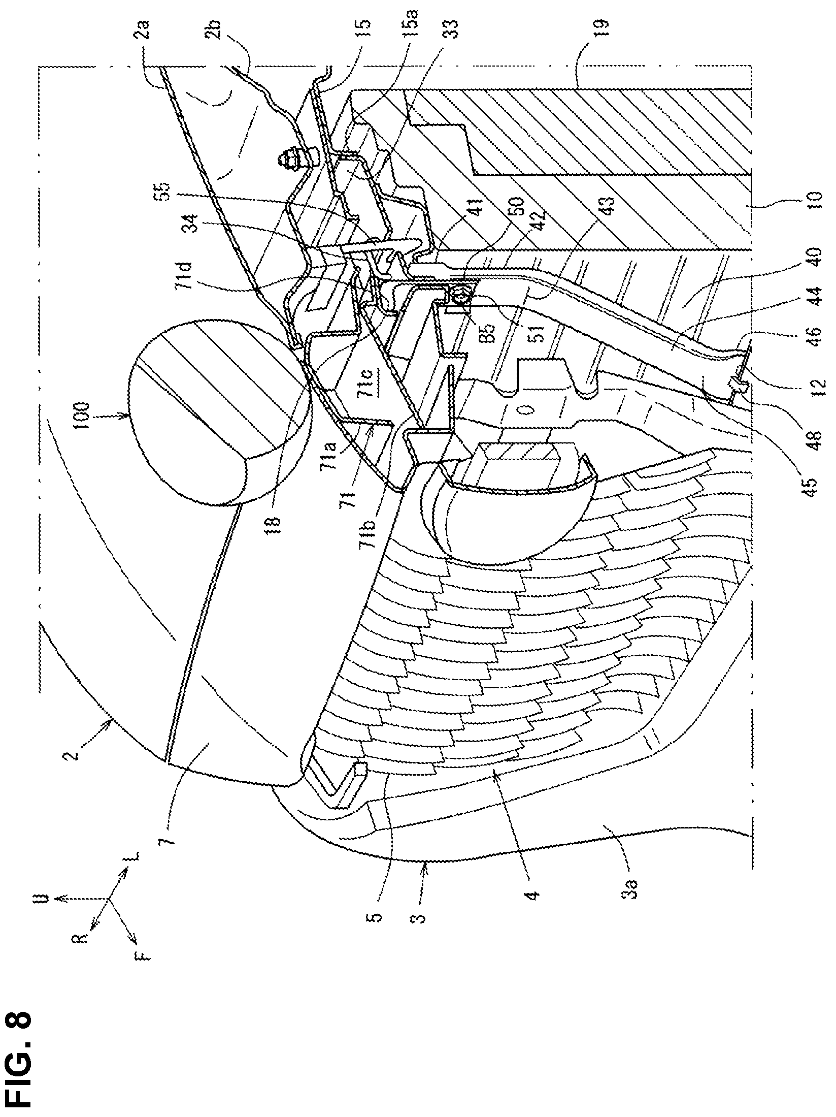 Patent US12139085 Figure 8 – Front structure of vehicle