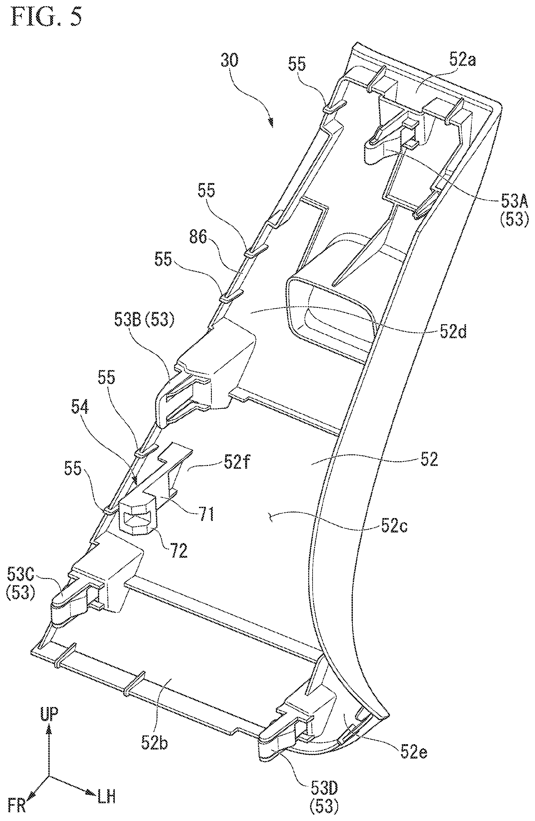 Patent US12139090 Figure 5 – Instrument panel structure with knee airbag