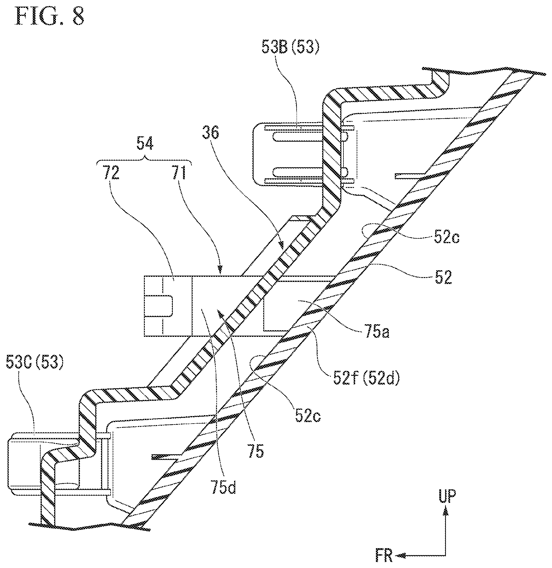 Patent US12139090 Figure 7 – Instrument panel structure with knee airbag