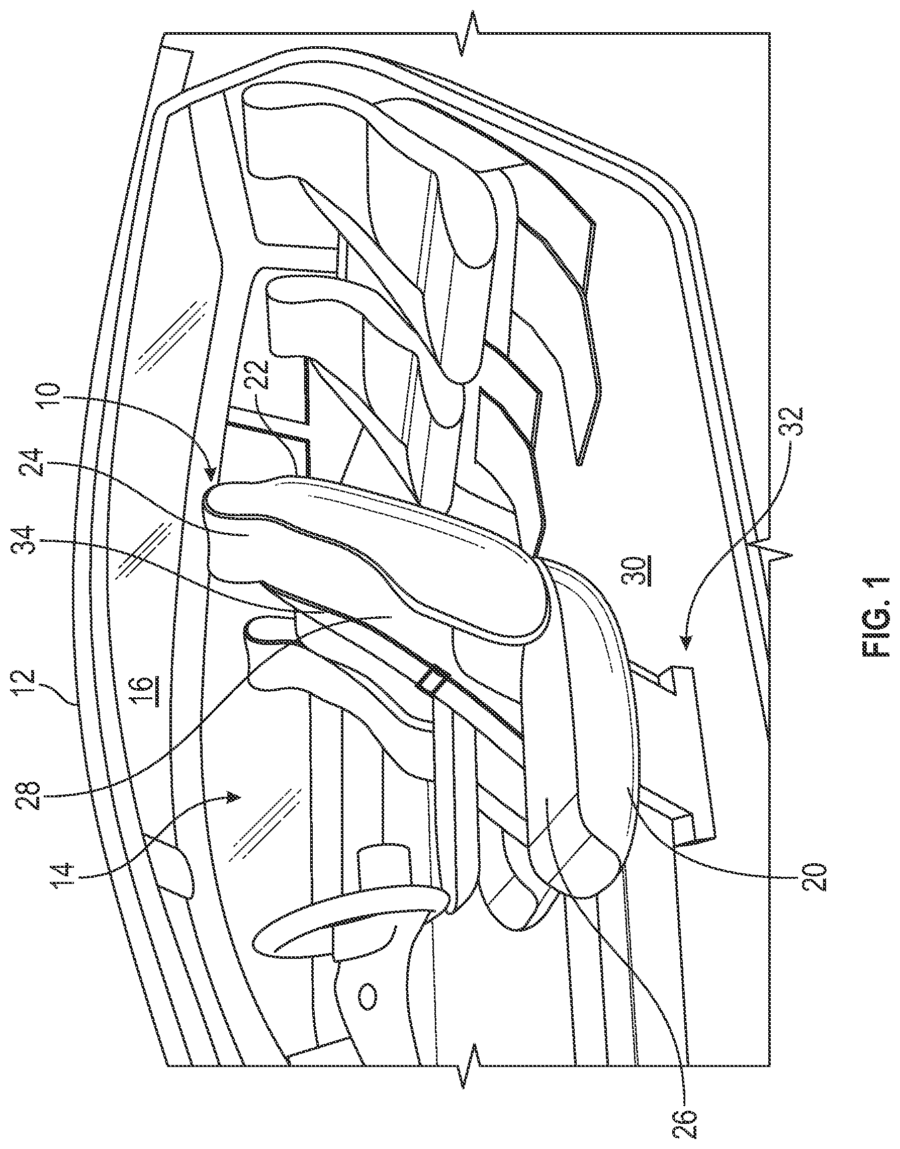 Patent US12139091 Figure 1 – Airbag restraint system for a seat in a vehicle