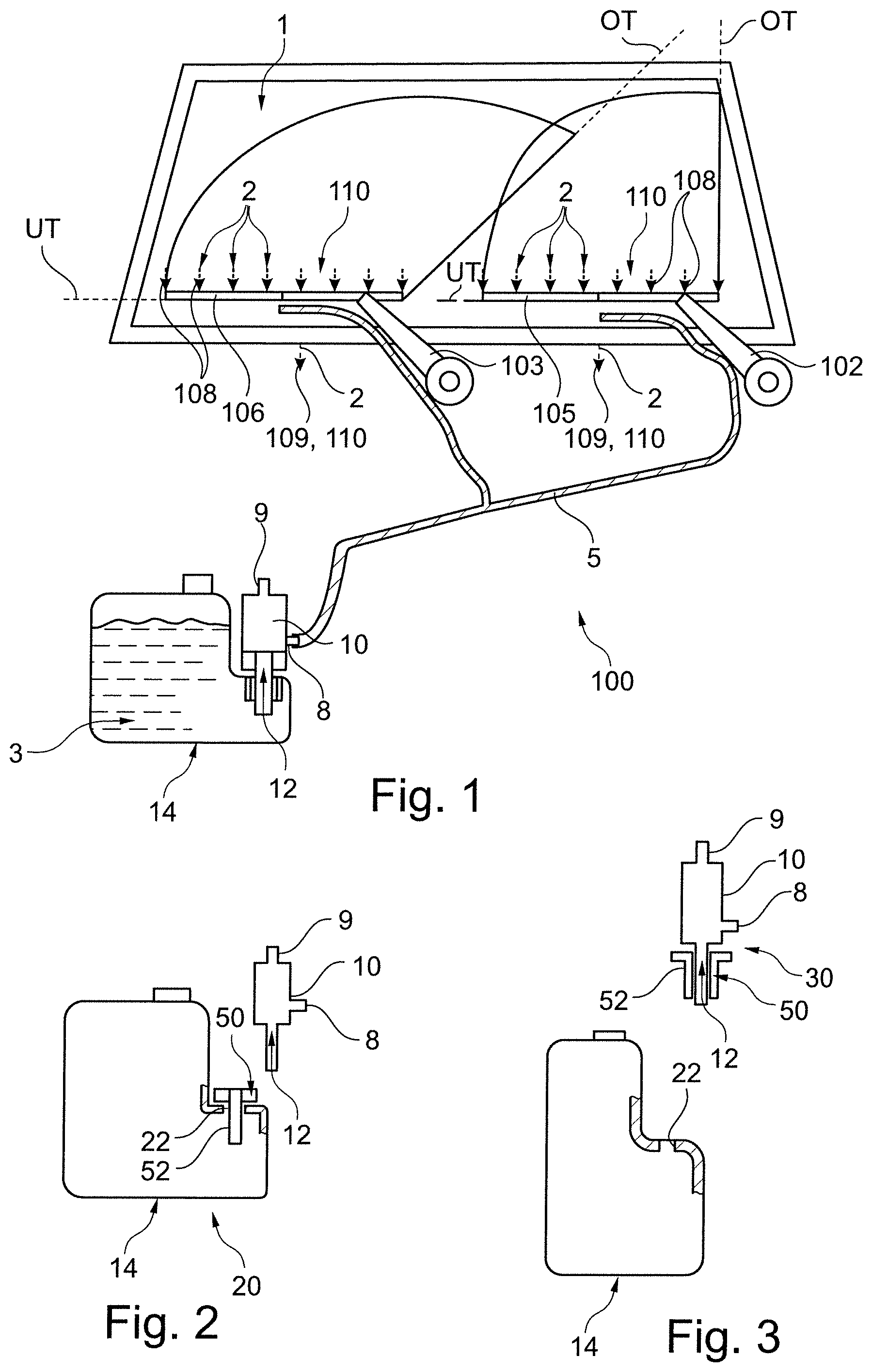 Patent US12139106 Figure 1 – Device for supplying air to a suction side of a pump, component unit having such a device and wiper system
