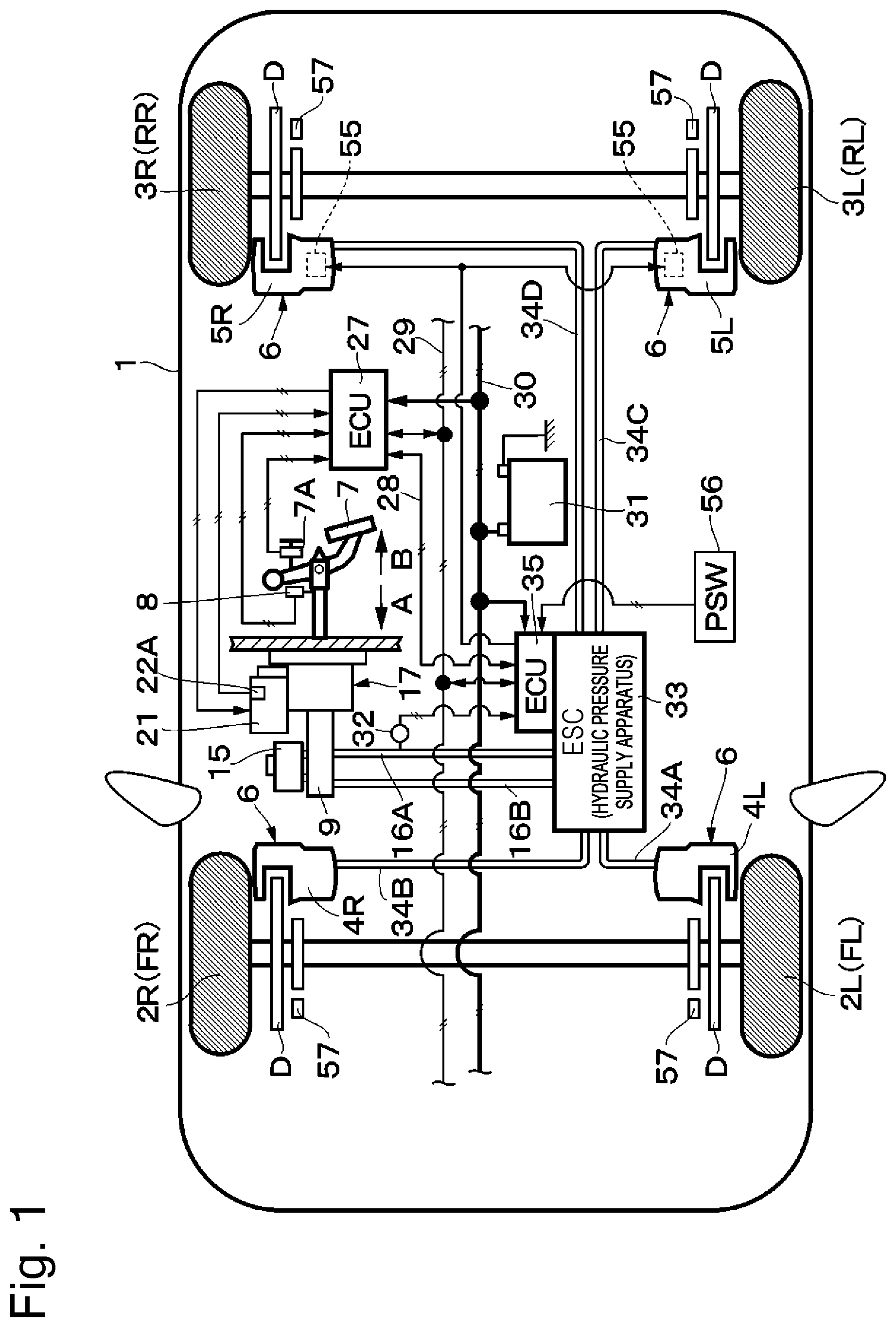 Patent US12139112 Figure 1 – Brake system, braking force distribution apparatus, and electric brake apparatus