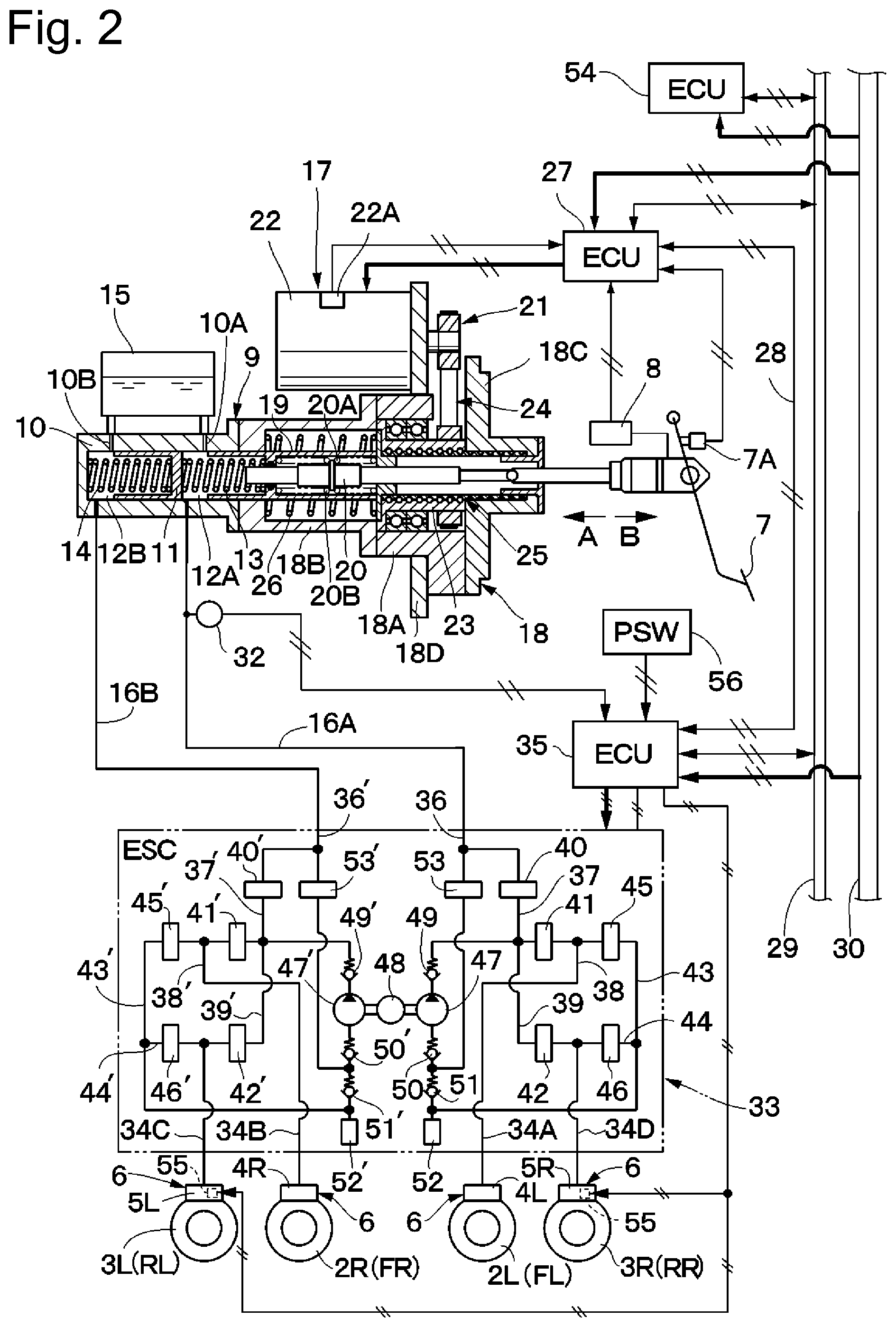 Patent US12139112 Figure 2 – Brake system, braking force distribution apparatus, and electric brake apparatus