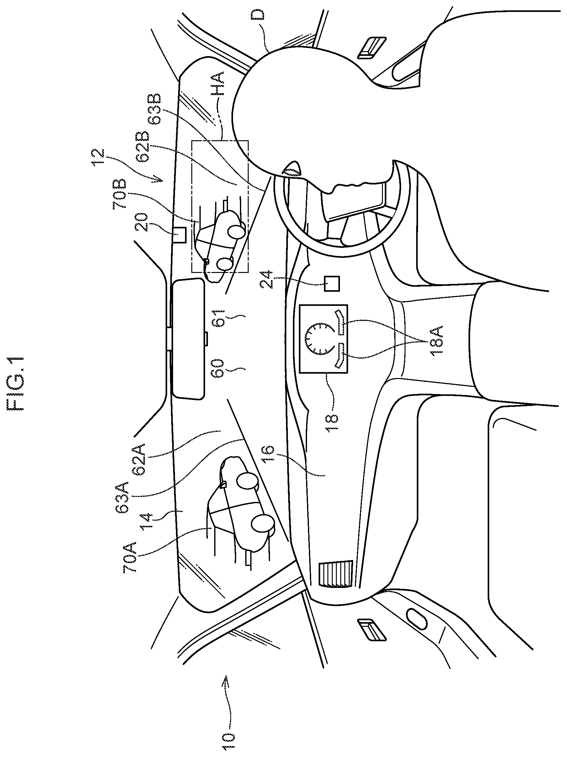 Patent US12139163 Figure 1 – Vehicular display control device, vehicular display device, vehicle, vehicular display control method, and non-transitory recording medium
