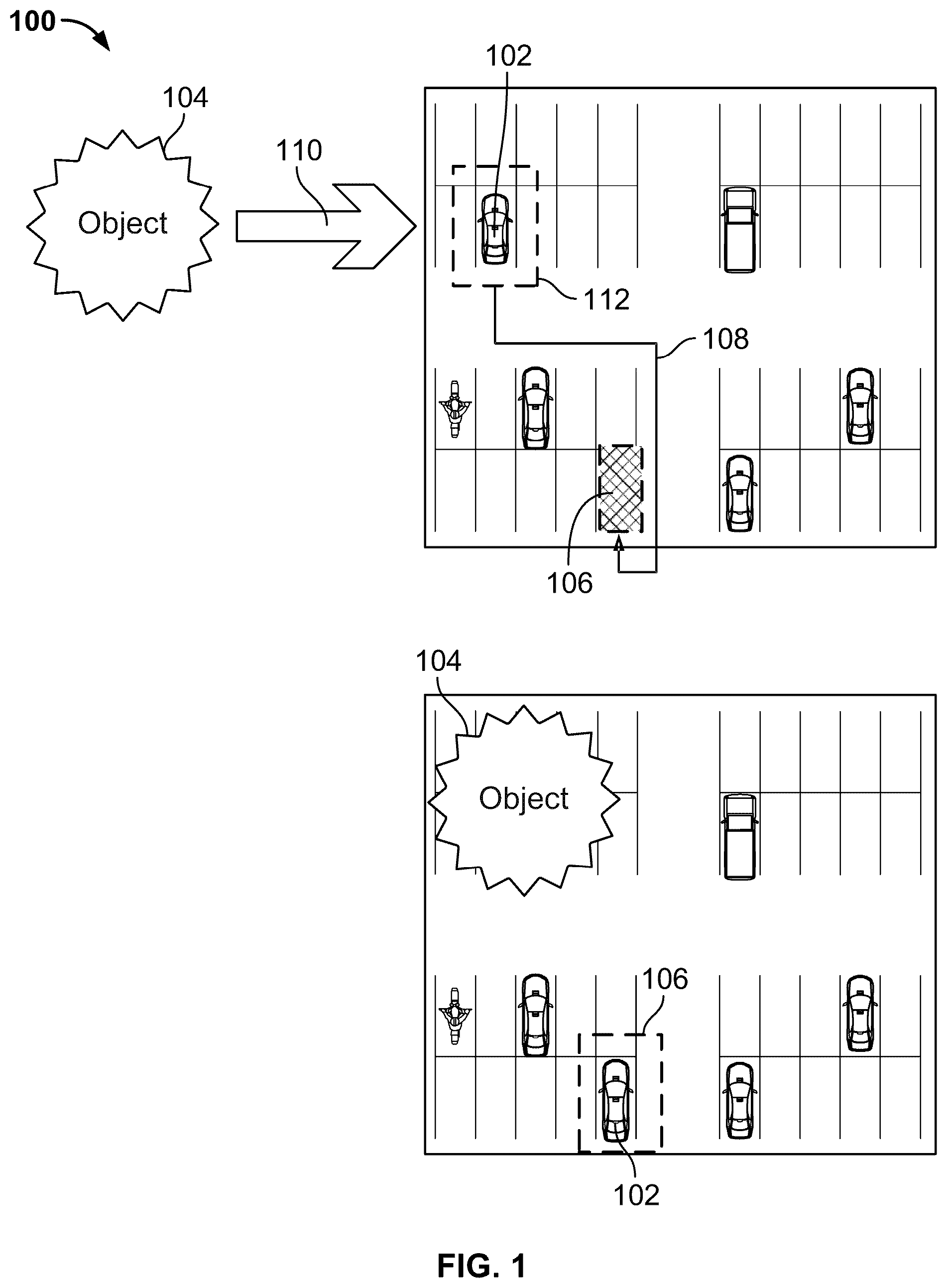 Patent US12139168 — Stationary vehicle impact analysis and decision making with service interface — Figure 1