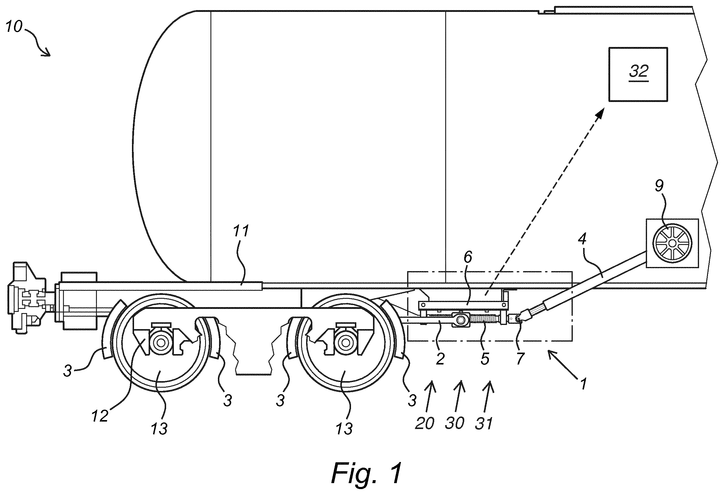 Patent US12139181 Figure 1 – Method and system for monitoring of rail wagon hand brake