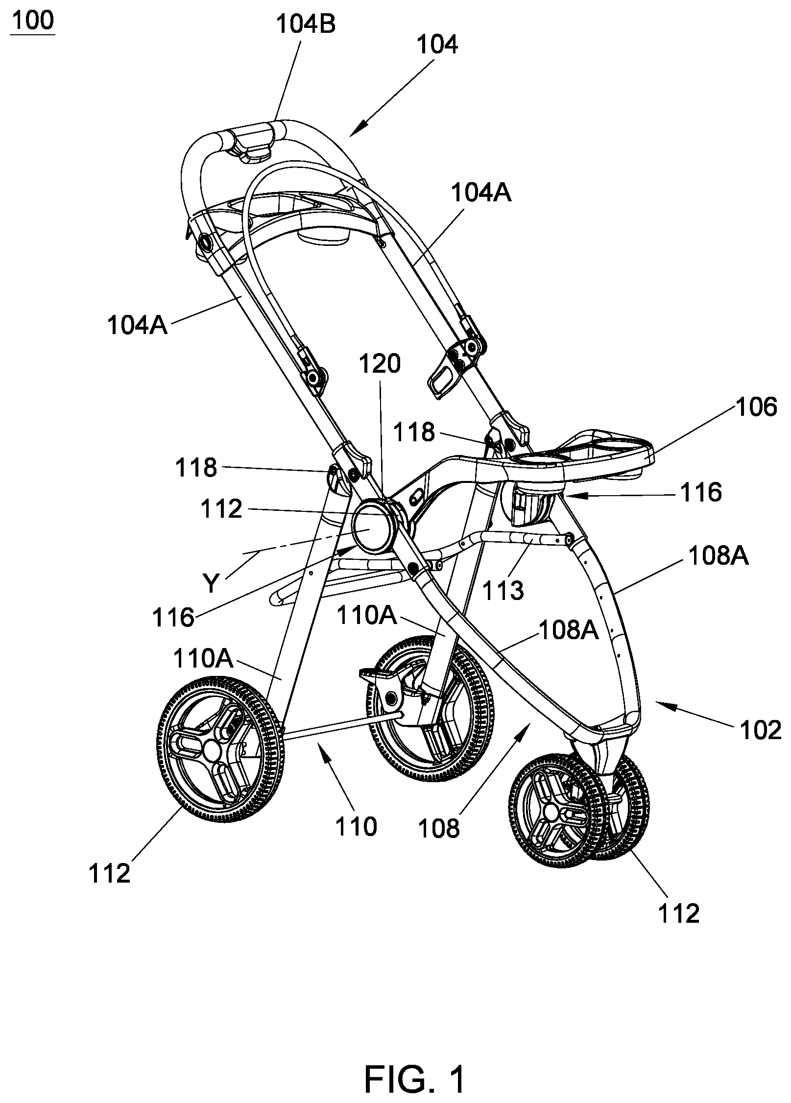 Patent US12139187 Figure 1 – Child stroller apparatus