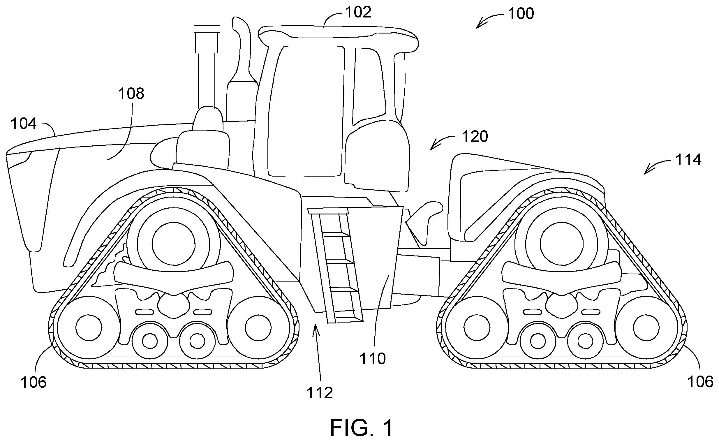 Patent US12139203 Figure 1 – Suspension system for a work vehicle