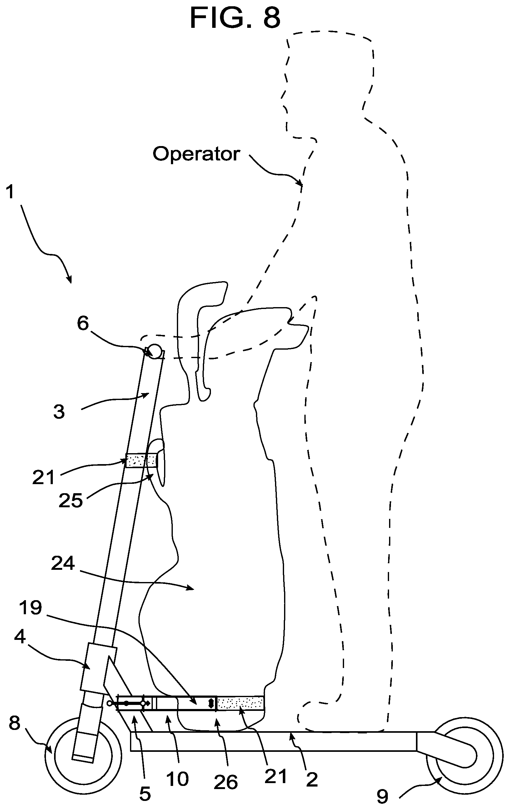Patent US12139228 Figure 8 – Cargo securing apparatus for a scooter