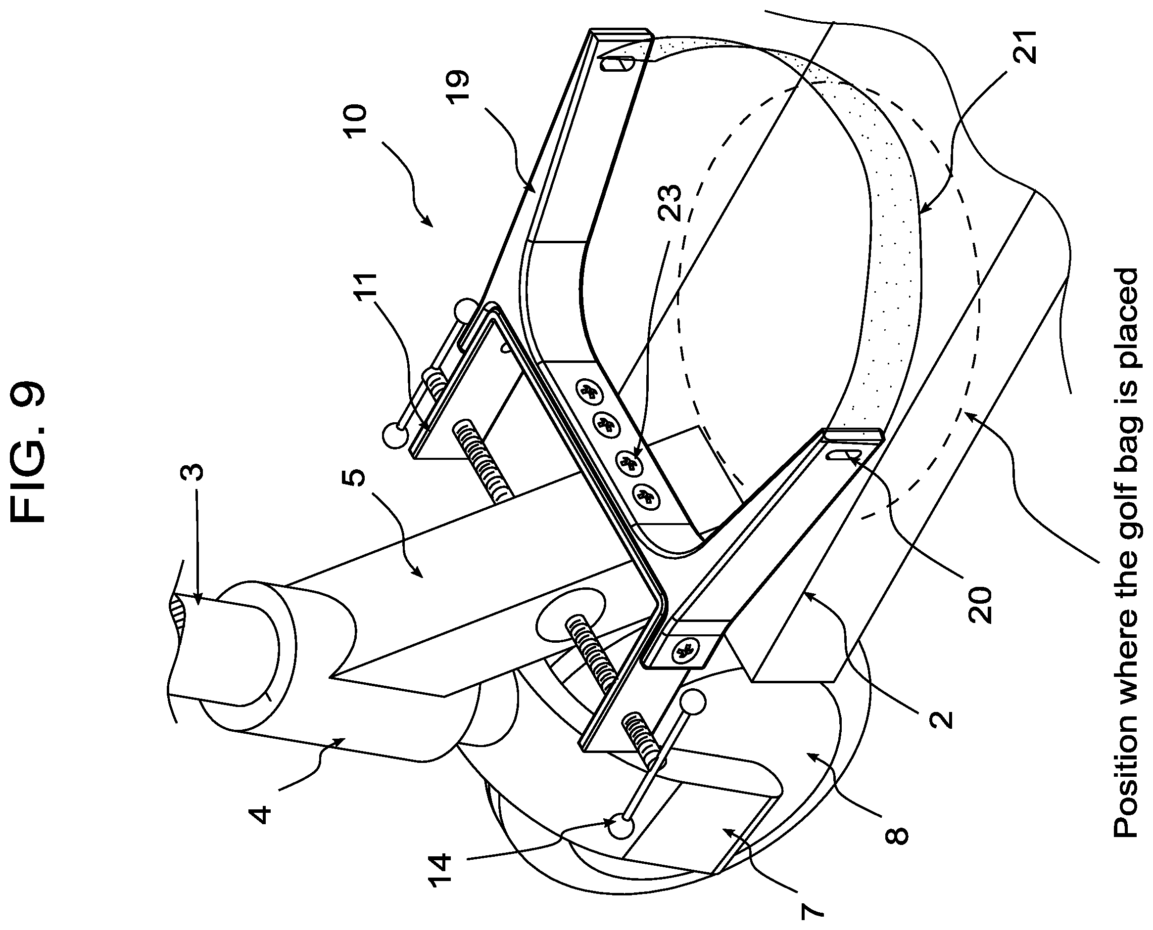 Patent US12139228 Figure 9 – Cargo securing apparatus for a scooter