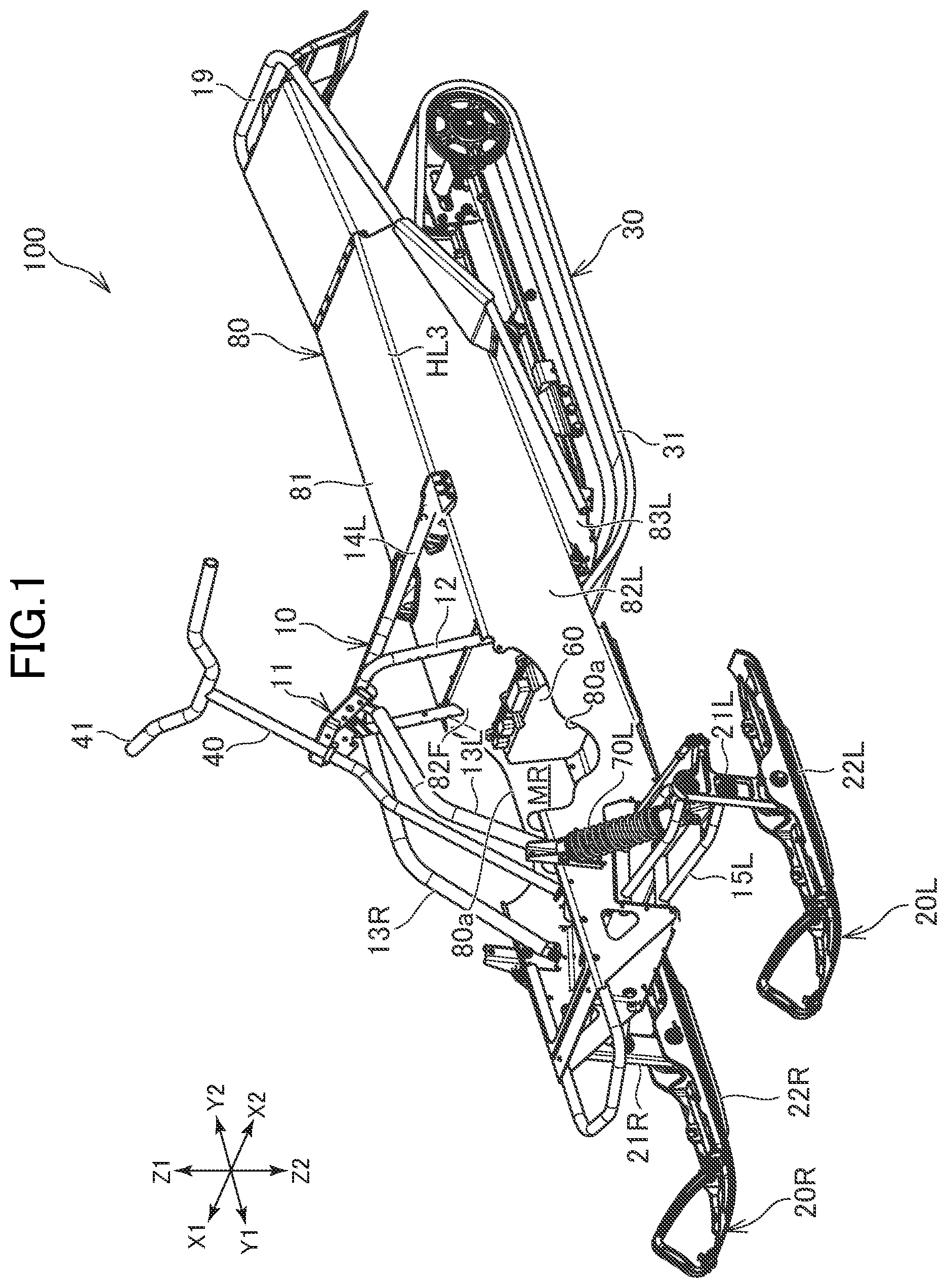 Patent US12139233 Figure 1 – Electric snowmobile