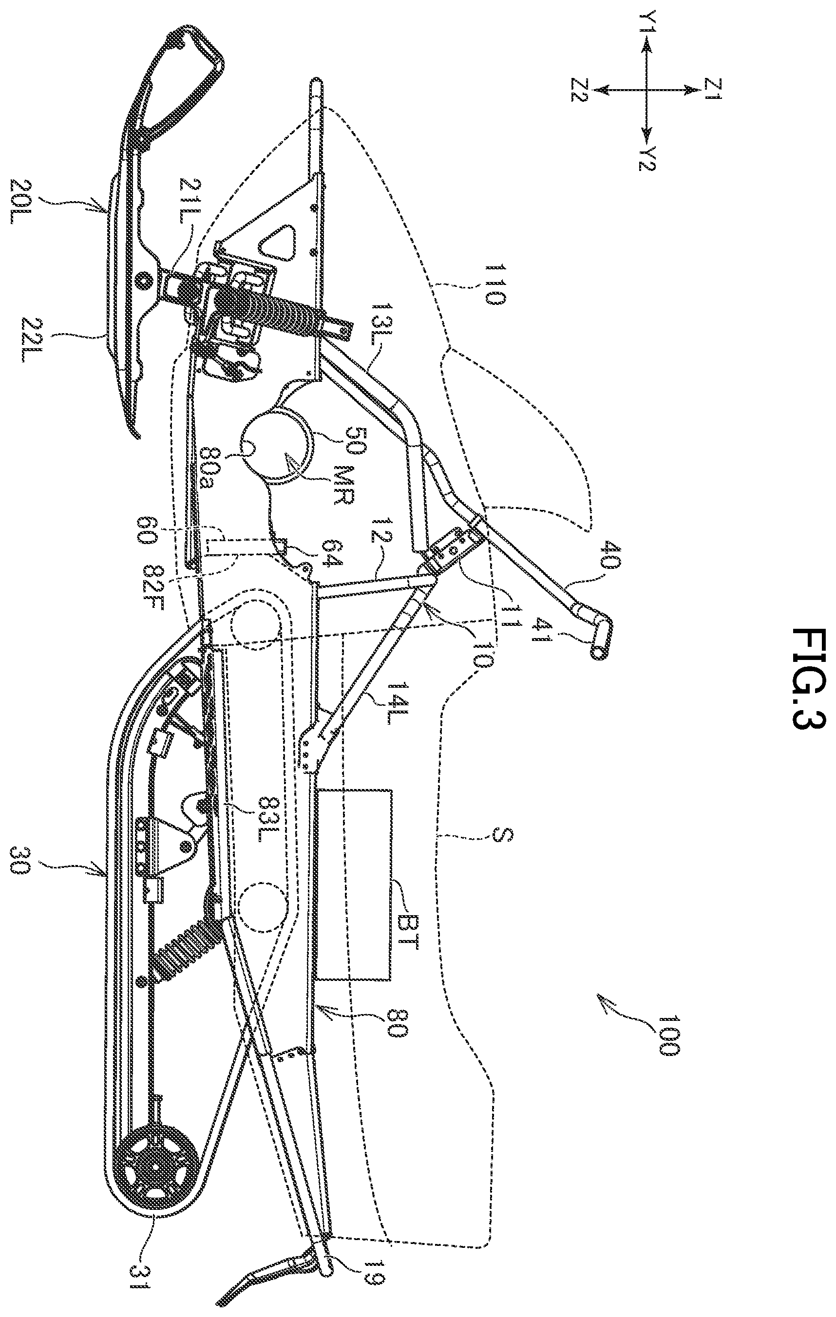 Patent US12139233 Figure 3 – Electric snowmobile
