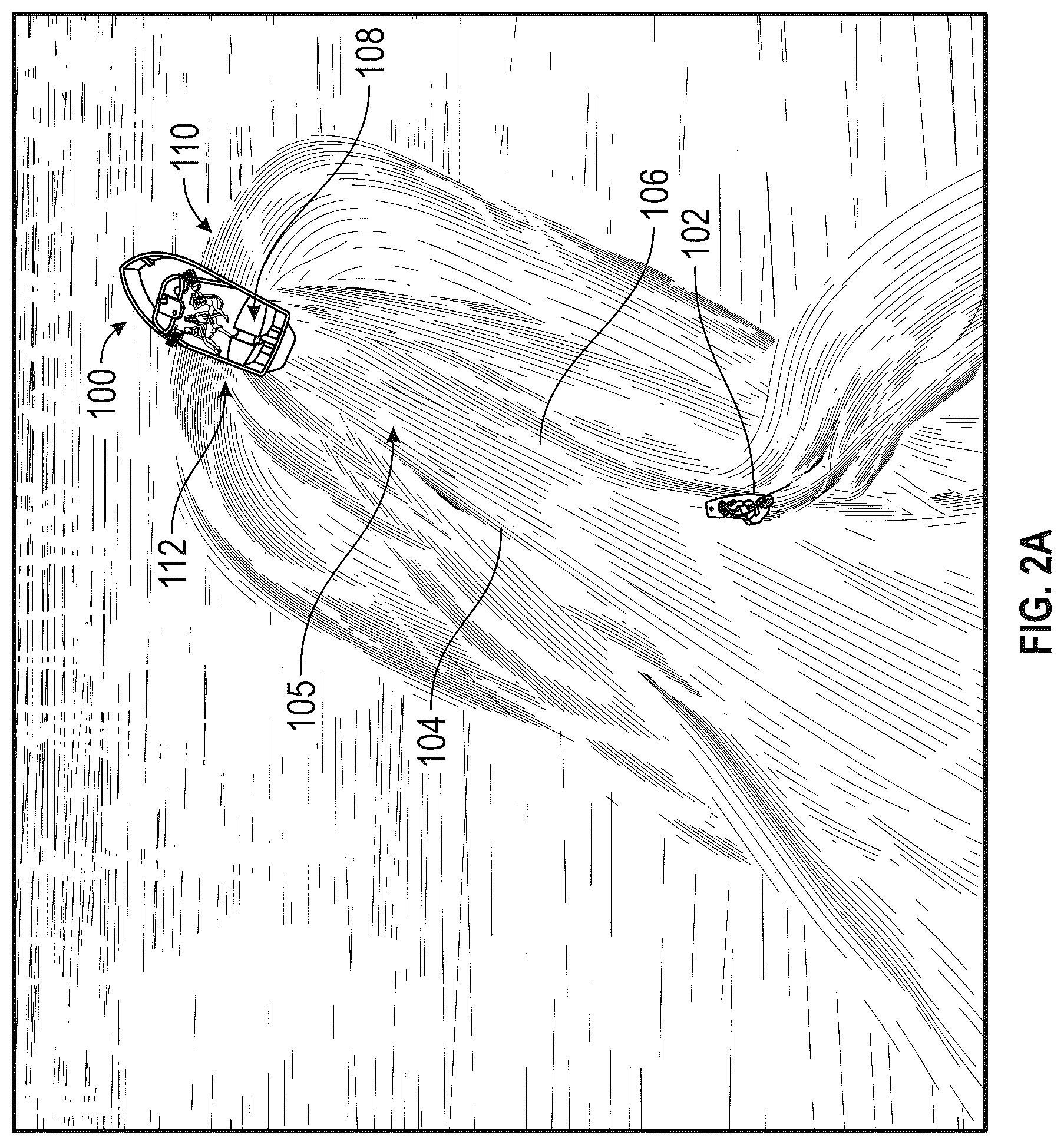 Patent US12139236 Figure 4 – Water sports boat with foil displacement system