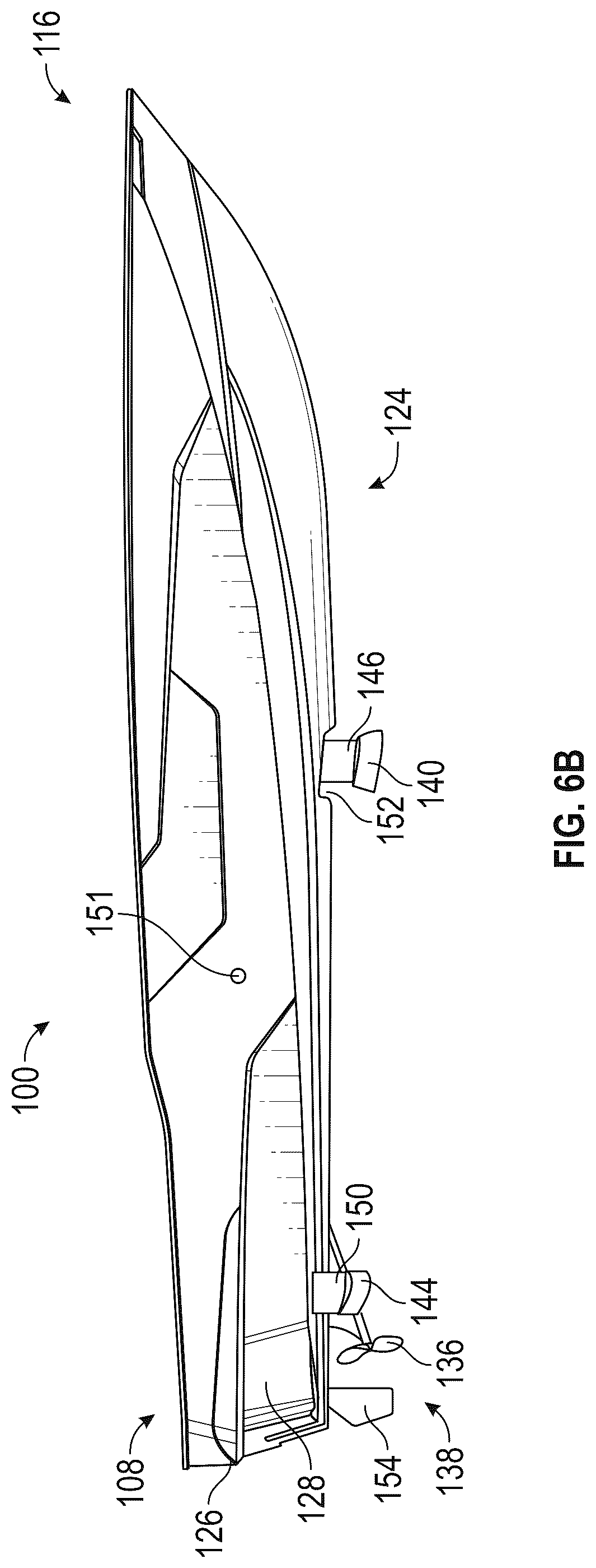 Patent US12139236 Figure 11 – Water sports boat with foil displacement system