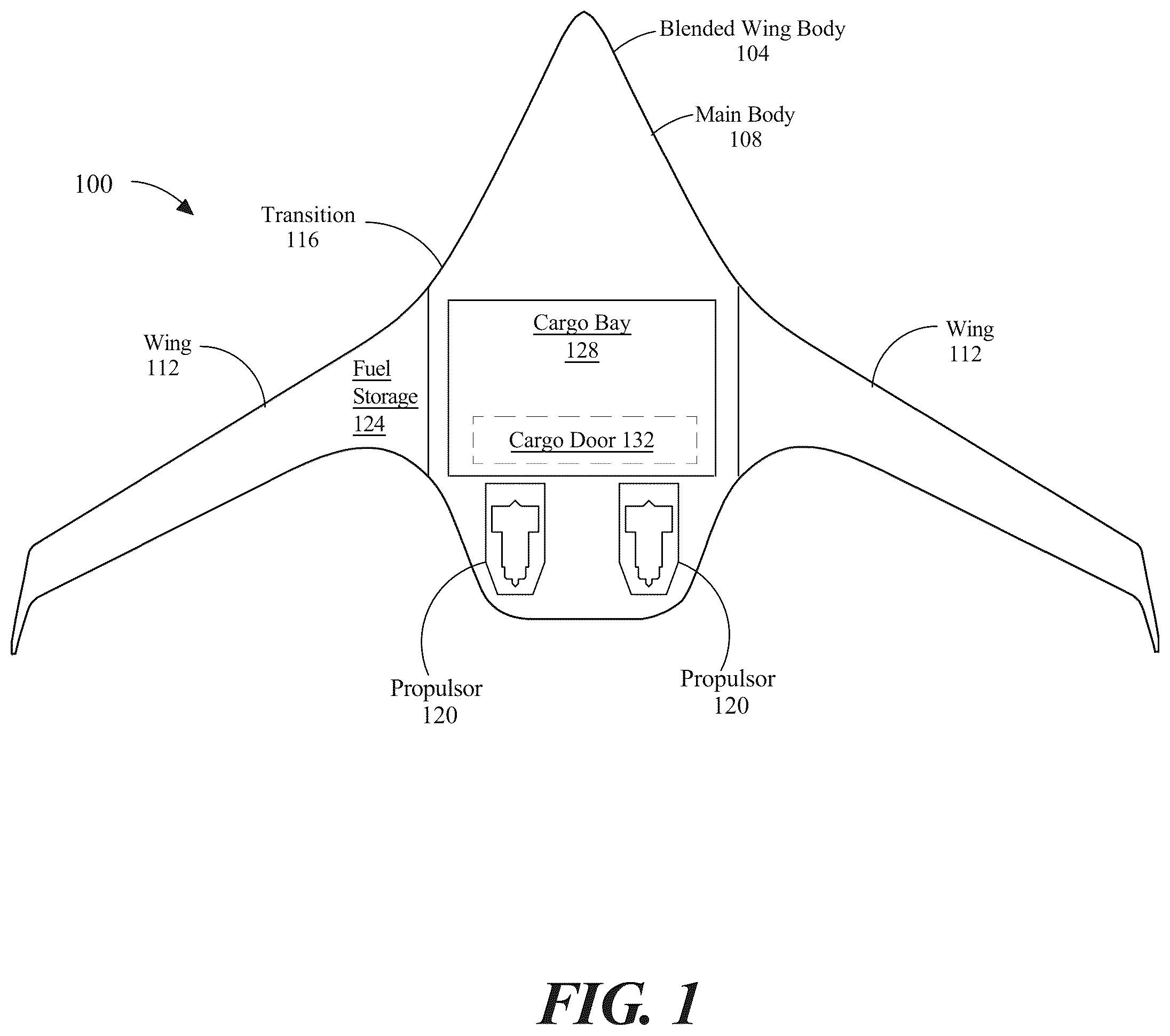 Patent US12139256 Figure 1 – Long range freighter aircraft