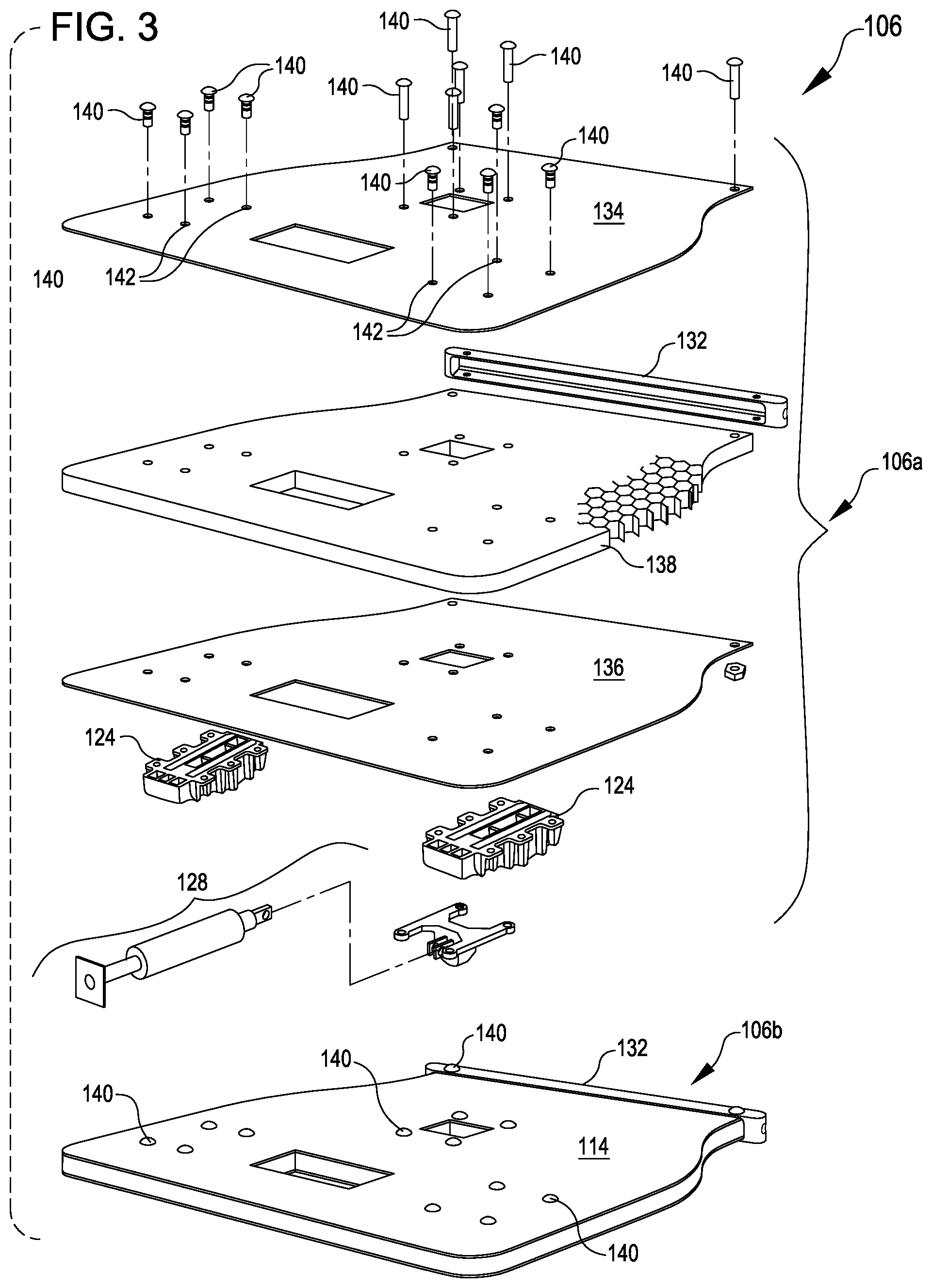 Patent US12139259 Figure 3 – Flat sandwich panel articulating bottom pan