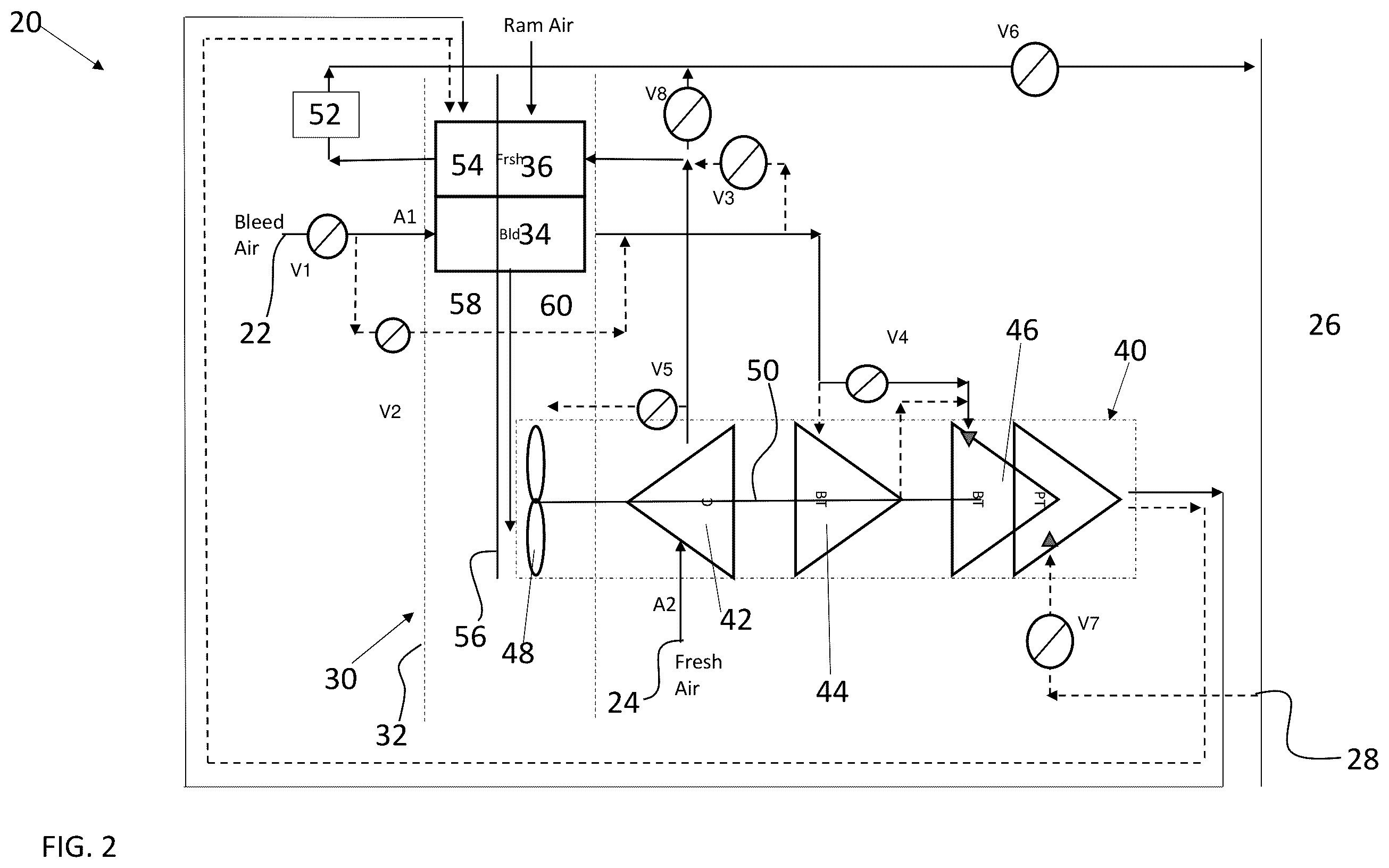 Patent US12139260 Figure 2 – Ambient air architecture with single ACM without an ambient turbine